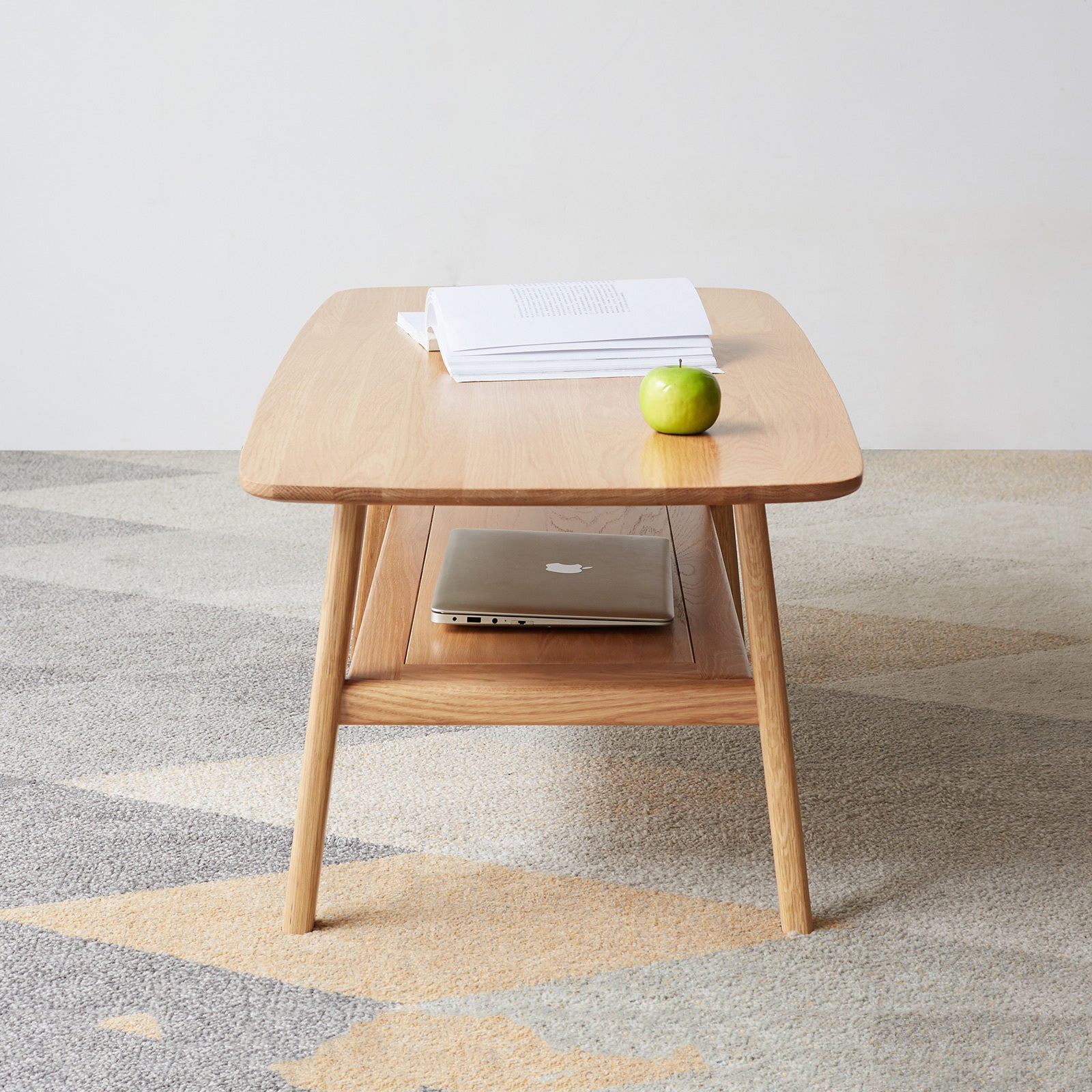 HAOYYE Center table Low Table 100% solid wood Top plate Desk Coffee table Width 100 x Depth 50 x Height 44 cm Study desk Work from home Easy to assemble Natural wood with storage shelf Natural writing desk