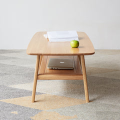 HAOYYE Center table Low Table 100% solid wood Top plate Desk Coffee table Width 100 x Depth 50 x Height 44 cm Study desk Work from home Easy to assemble Natural wood with storage shelf Natural writing desk