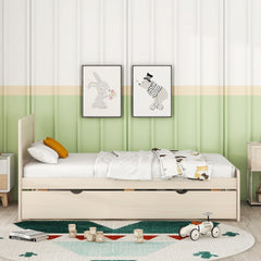 HAOYYE Modern Design Twin Size Platform Bed Frame with Trundle for White Washed Color Sturdy Space-Saving Heavy Duty Easy Assembly Durable Stylish Home Furniture Versatile