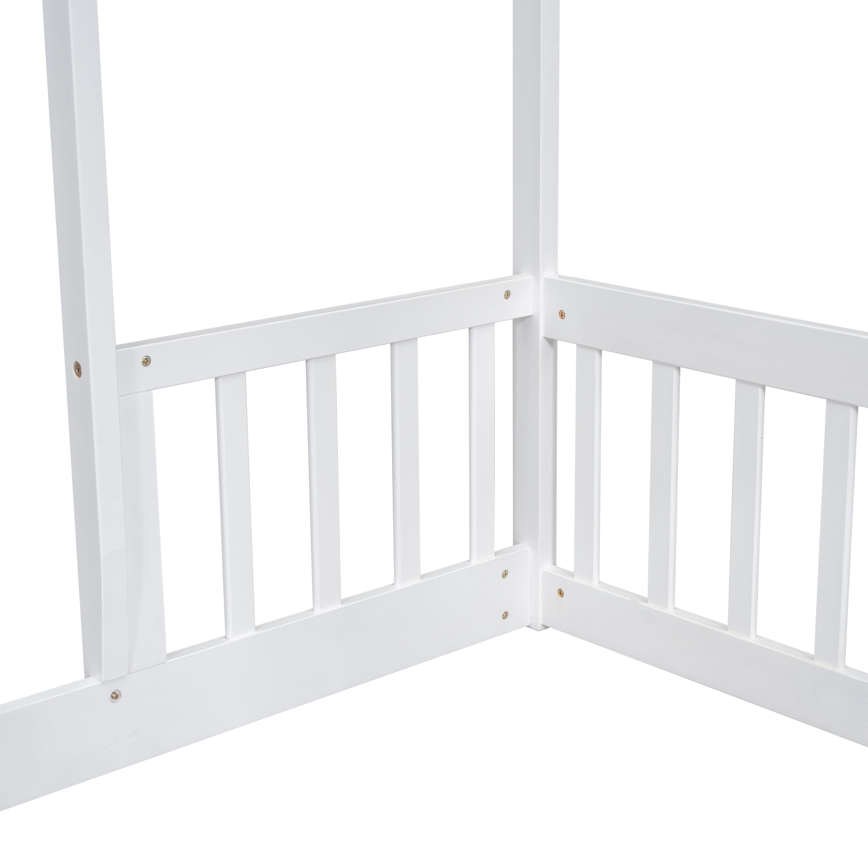HAOYYE Full Roof-framed Headboard Floor Bed with Headboard Guardrails, without Slats White Sturdy Space-Saving Heavy Duty Modern Design Adults Dorm Room Easy Assembly Bedroom Furniture