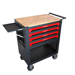 HAOYYE 4 DRAWERS MULTIFUNCTIONAL TOOL CART WITH WHEELS AND WOODEN TOP Sturdy Space-Saving Heavy Duty Modern Design Adults Dorm Room Easy Assembly Bedroom Furniture