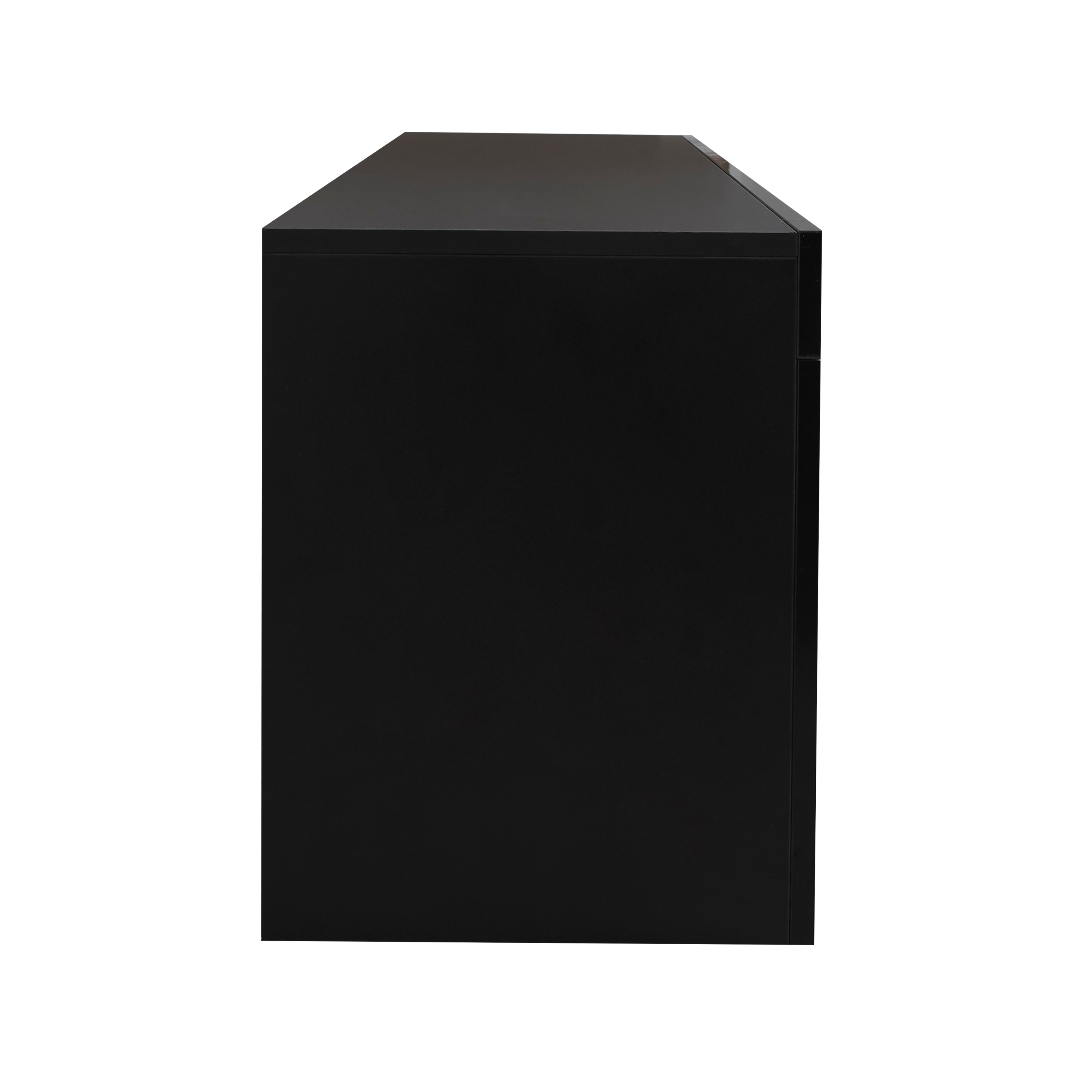 HAOYYE Black TV Stand with LED RGB Lights,Flat Screen TV Cabinet, Gaming Consoles - in Lounge Room, Living Room and Bedroom(Black) Sturdy Space-Saving Heavy Duty Modern Design Easy Assembly Durable Stylish