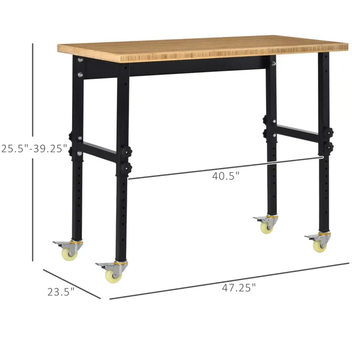 HAOYYE Garage Work Bench with Wheels and Adjustable Legs Bamboo Top Workstation Heavy Duty Rolling Tool Table for Workshop Garage Home Office Storage and Organization