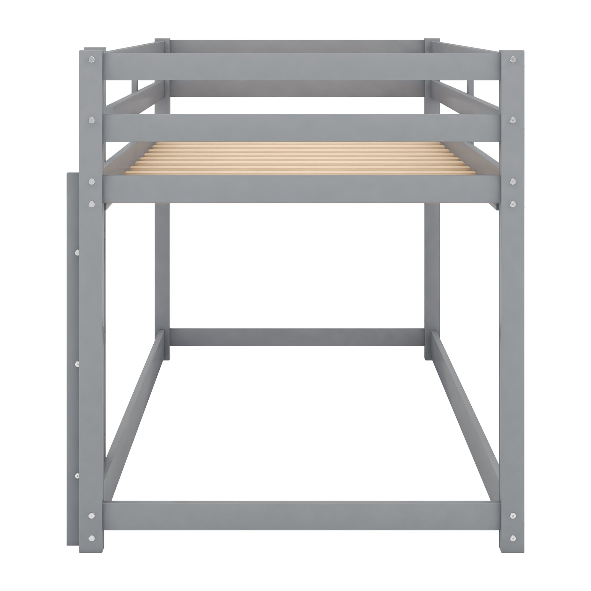 HAOYYE Twin over Twin Floor Bunk Bed with Ladder , Gray(Old SKU:WF281727AAE/WF286602AAE) Sturdy Space-Saving Heavy Duty Modern Design Easy Assembly Durable Stylish Home Furniture Versatile