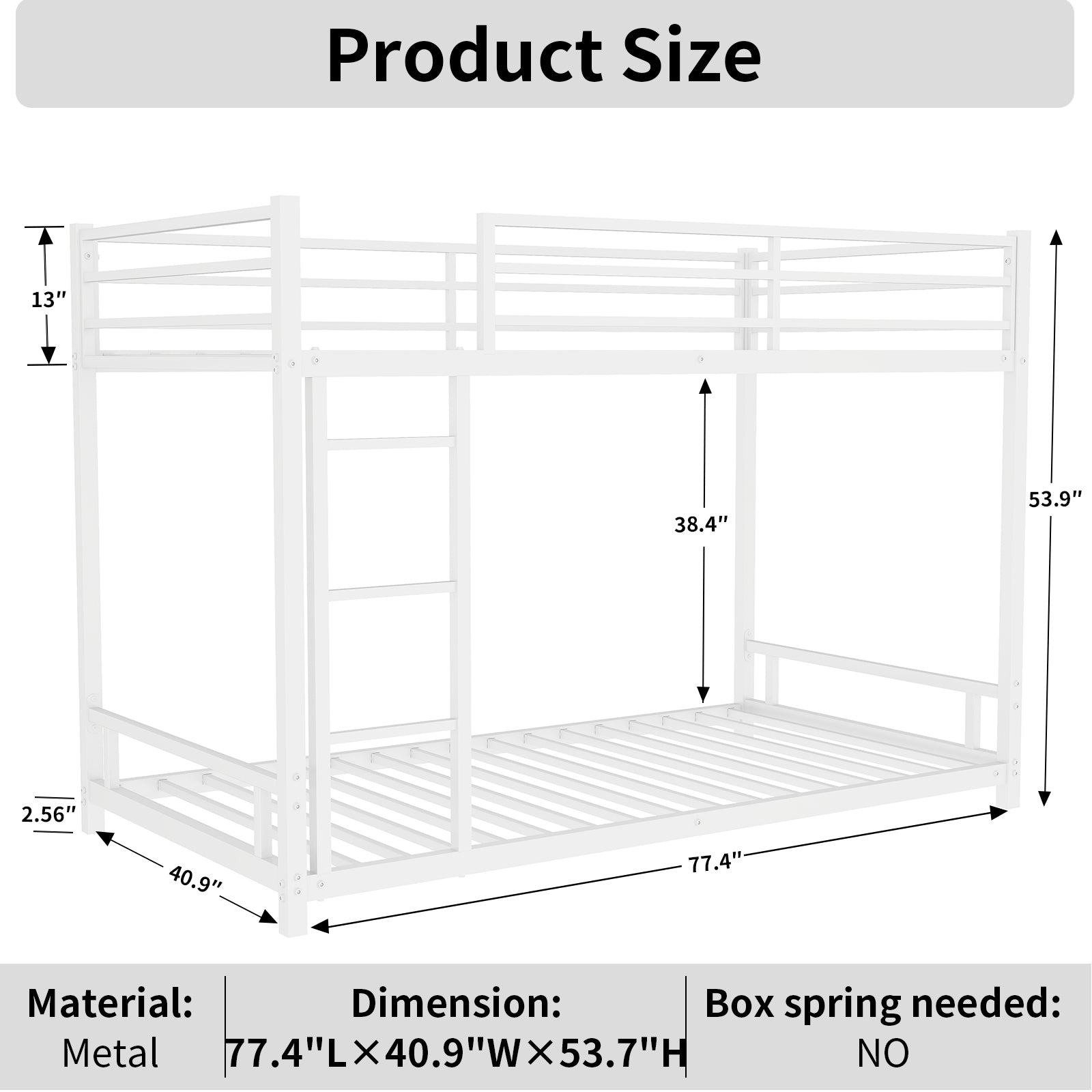 HAOYYE Metal Twin over Twin Bunk Bed/ Heavy-duty Sturdy Metal/ Noise Reduced/ Safety Guardrail/No Box Spring Needed,White Space-Saving Heavy Duty Modern Design Adults Dorm Room Easy Assembly