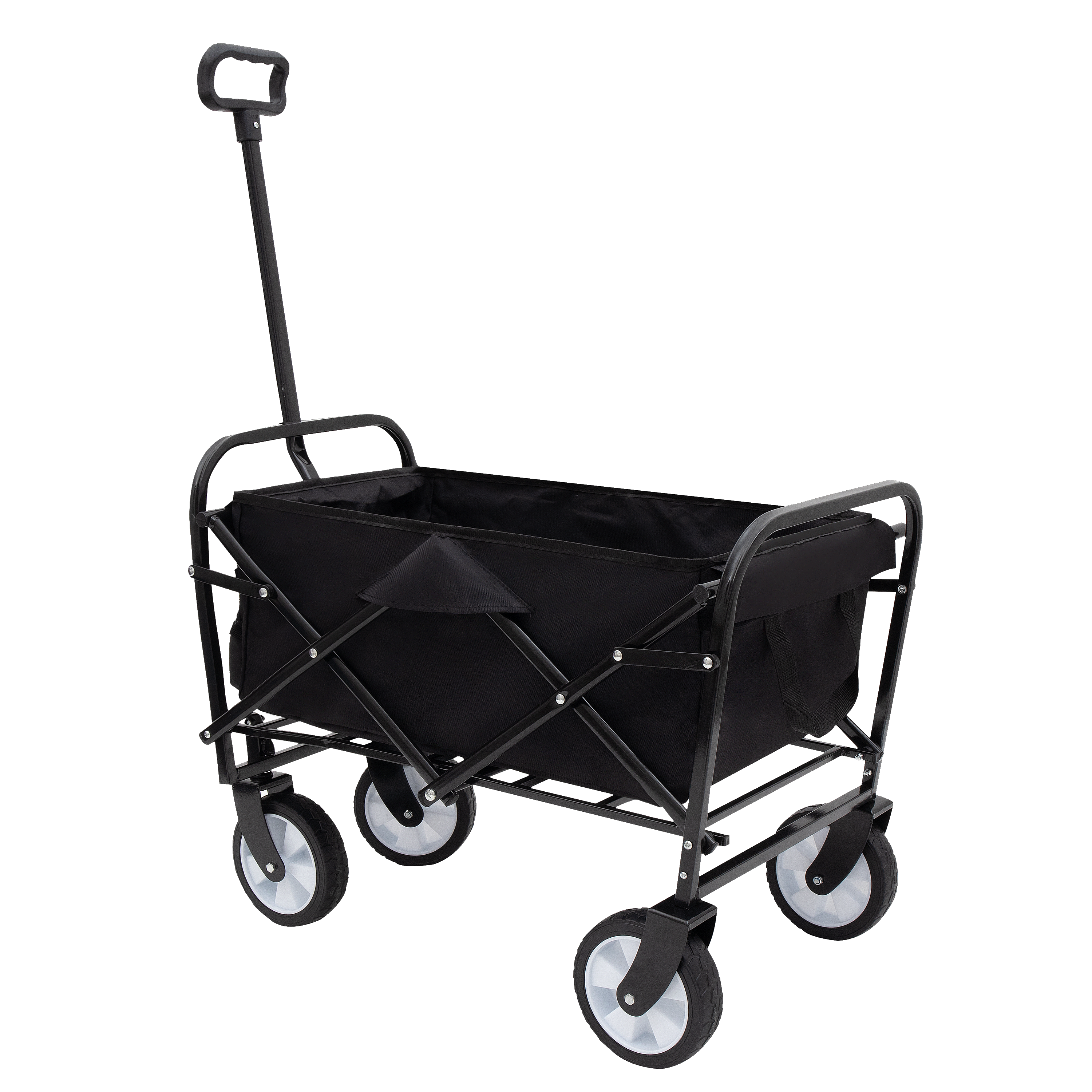 HAOYYE Multi Use Collapsible Foldable Wagon Cart Heavy Duty Utility Cart with 3 Plastic Liner Bags and Cover Grocery Wagon for Beach Camping Picnic Outdoor Travel Black