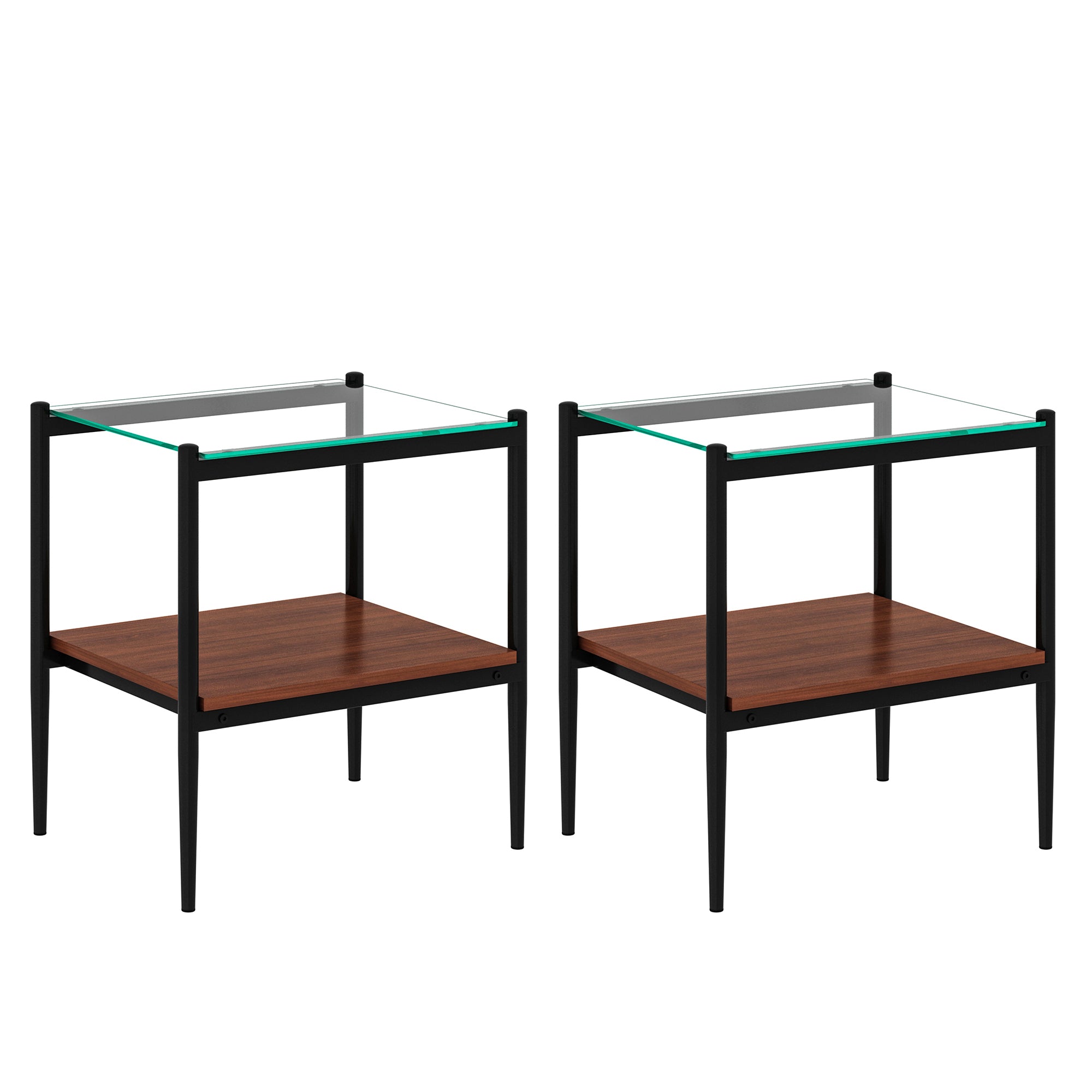 HAOYYE Set of 2 Rectangle End Table, Tempered Glass Tabletop with MDF layer, Modern Table for Living Room , Transparent Glass Sturdy Space-Saving Heavy Duty Modern Design Adults Dorm Room Easy Assembly