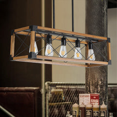 HAOYYE 5-Light Retro Farmhouse Chandelier For Kitchen, Living room, Dining room Walnut(No Bulbs) Sturdy Space-Saving Heavy Duty Modern Design Adults Dorm Room Easy Assembly