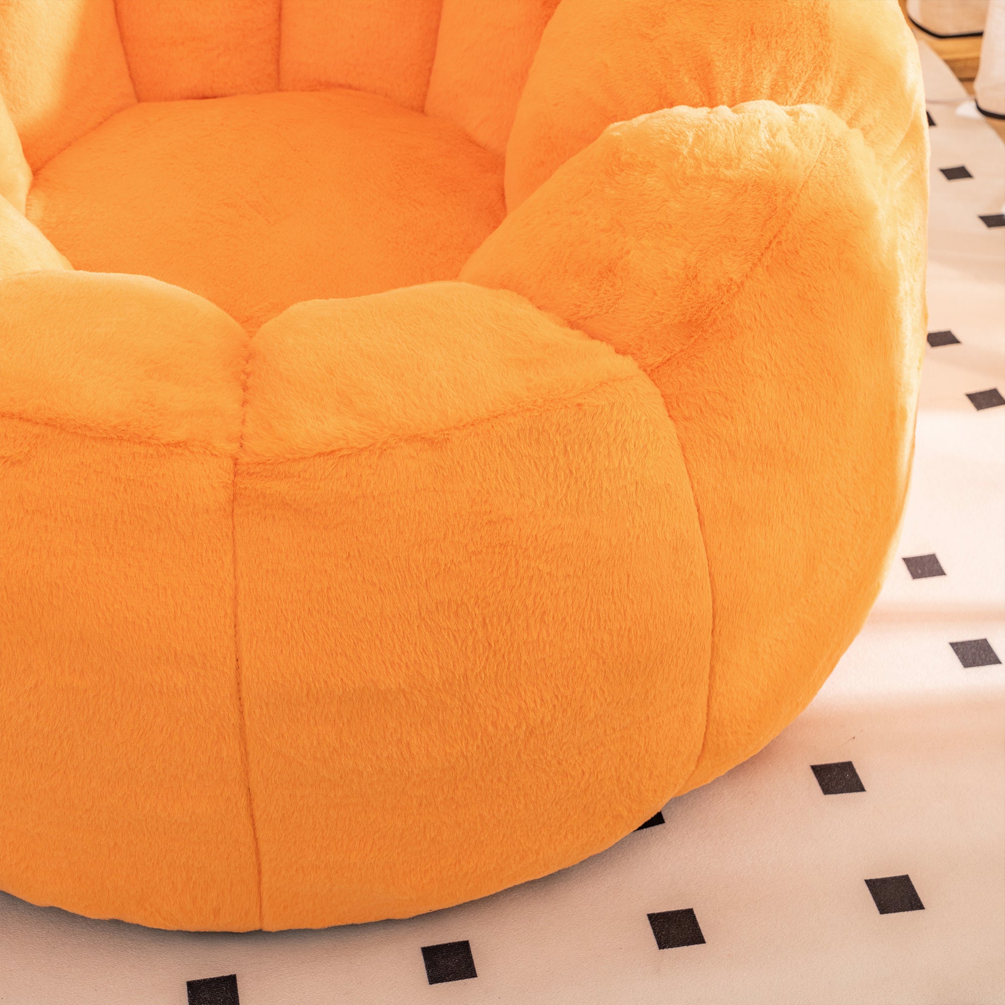 HAOYYE Giant Bean Bag Chair Pumpkin Orange Color, Oversized Bean Bag Couch for Adults and Kids, Faux Fur Shell-Shaped Large Bean Bag Chair with Filler, Stuffed Big Accent Sofa Chair Floor Sofa for Gaming, Reading.