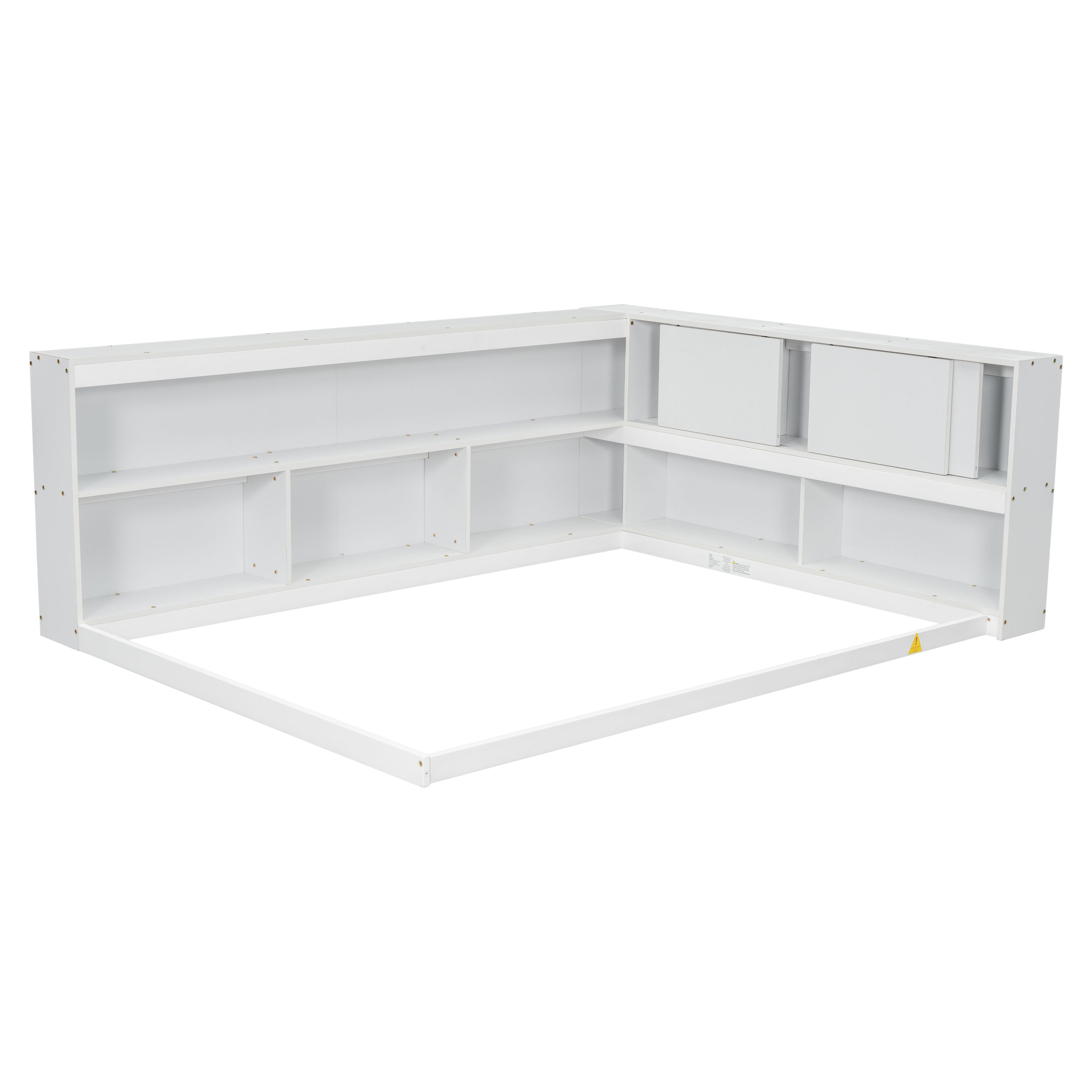 HAOYYE Full Floor Bed with L-shaped Bookcases, sliding doors,without slats,White Sturdy Space-Saving Heavy Duty Modern Design Easy Assembly Durable Stylish Home Furniture Versatile