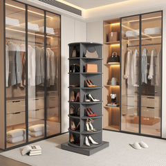 HAOYYE New 360 gray rotating shoe cabinet with 7 layers can accommodate up to 28 Paris shoes Sturdy Space-Saving Heavy Duty Modern Design Adults Dorm Room Easy Assembly Bedroom Furniture
