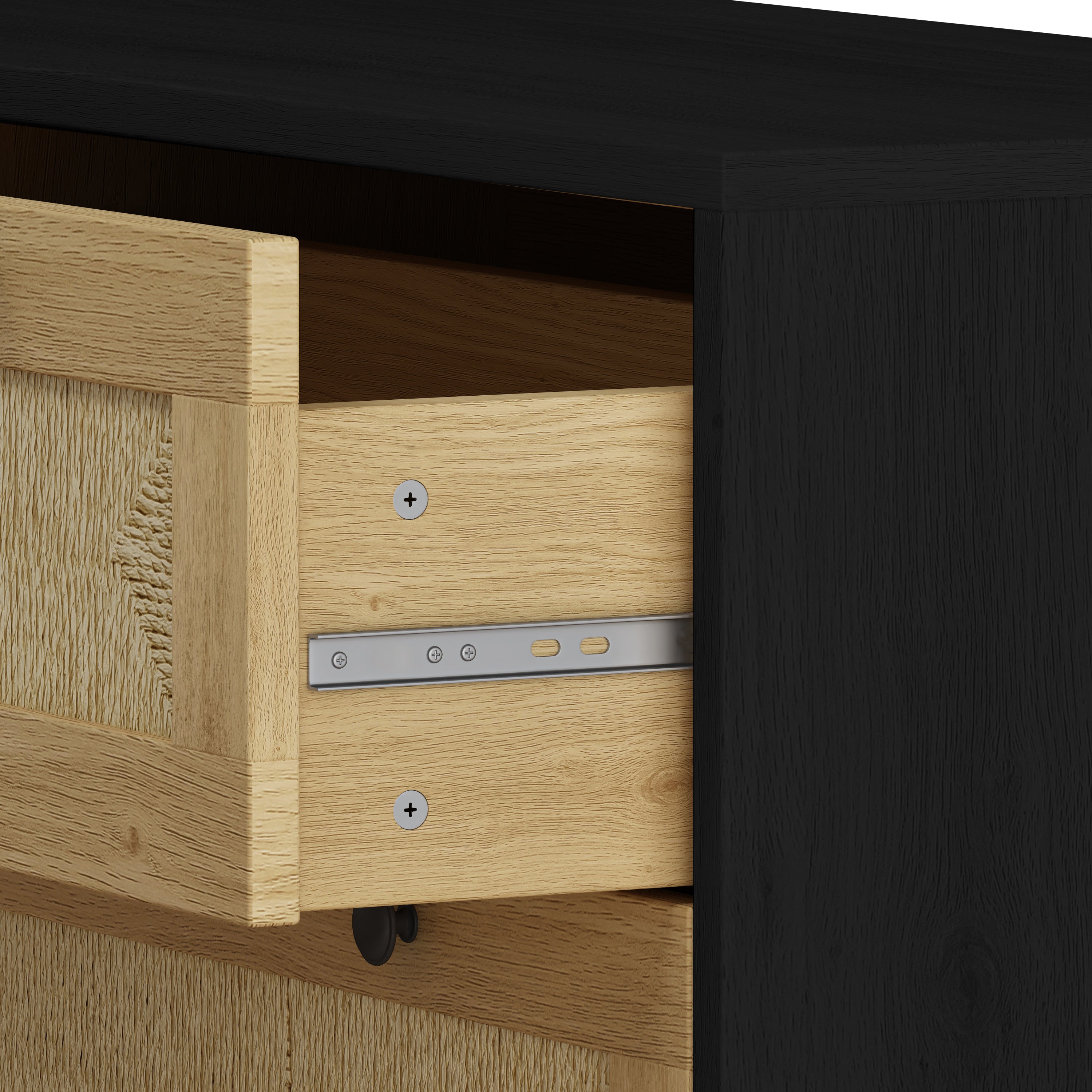 HAOYYE 3-Drawer Storage Cabinet with Rope Woven Drawers, Sturdy Black Design for Bedroom, Living Room, Dining Room, Hallways, Heavy Duty, Space-Saving, Durable, Easy Assembly, Stylish and Versatile Home Furniture