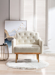 HAOYYE Modern Accent Chair with Arms, Tufted Decorative Fabric Armchair with Gold Metal Legs, Upholstered Reading Chair for Living Room Bedroom Office (White Teddy) Sturdy Space-Saving Heavy Duty