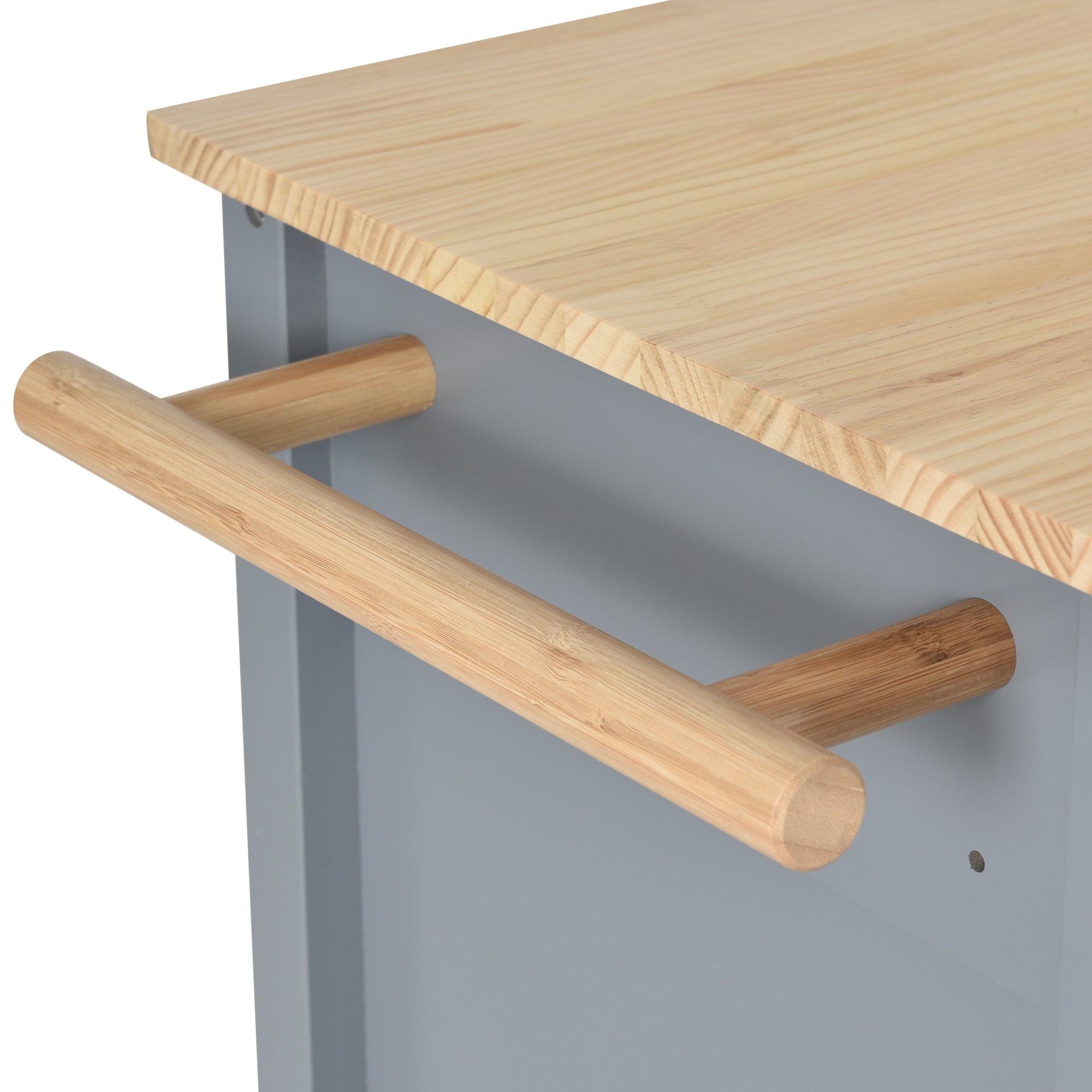 HAOYYE Kitchen Island Cart with Solid Wood Top and Locking Wheels, 4-Door Cabinet and 2 Drawers, Spice Rack, Towel Rack, Grey Blue, Sturdy Space-Saving Design, Heavy Duty Construction, Easy Assembly, Stylish and Durable Home Furniture