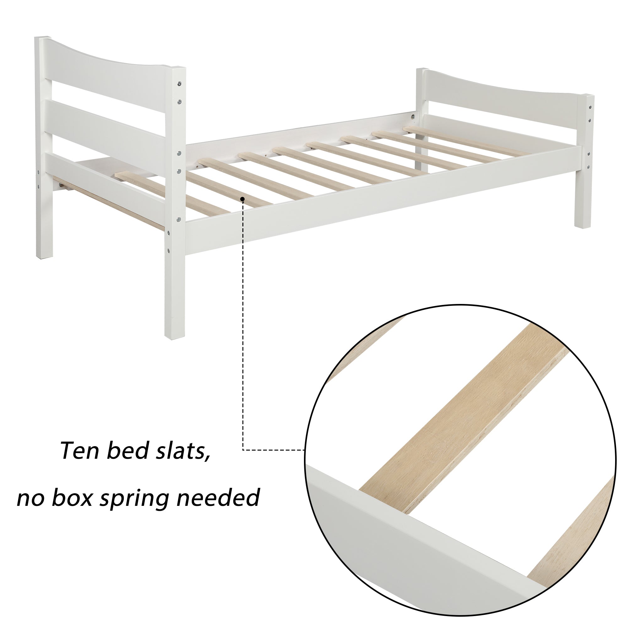 HAOYYE Twin Size Wood Platform Bed with Headboard and Wooden Slat Support (White) Sturdy Space-Saving Heavy Duty Modern Design Easy Assembly Durable Stylish Home Furniture