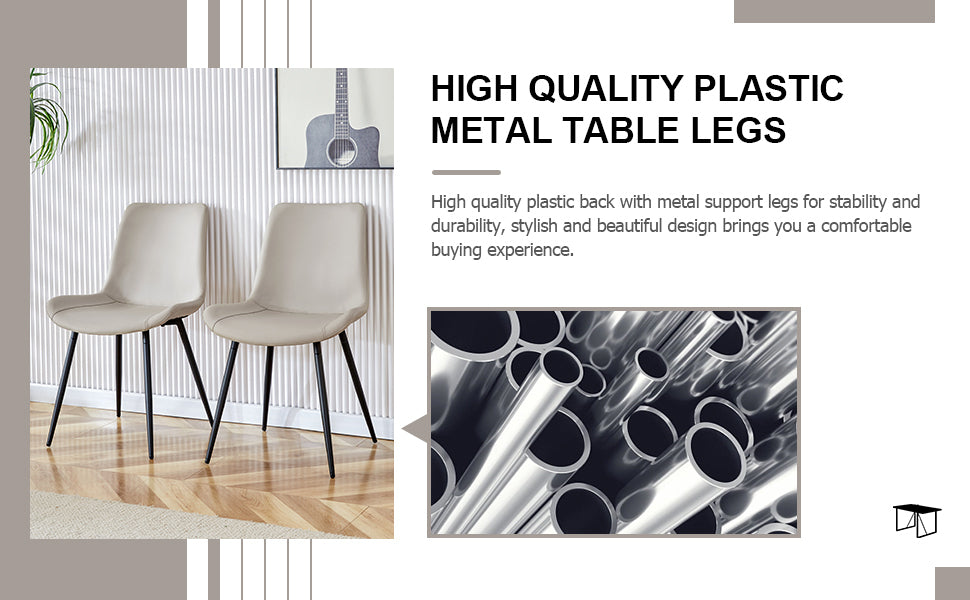 HAOYYE Light Gray Faux Leather Dining Chair, Cushioned Backrest, Black Metal Legs, Widened Seat Design, Comfortable and Stylish, Perfect for Restaurants, Kitchens, Bedrooms, and Offices (Set of 4)