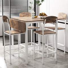 HAOYYE Farmhouse 5-Piece Counter Height Dining Table Set with 4 Chairs, White Frame & Rustic Brown Tabletop, Drop Leaf, Space-Saving Design, Sturdy & Heavy Duty, Ideal for Dining Room, Kitchen, Apartment, Dorm Room, Modern & Functional