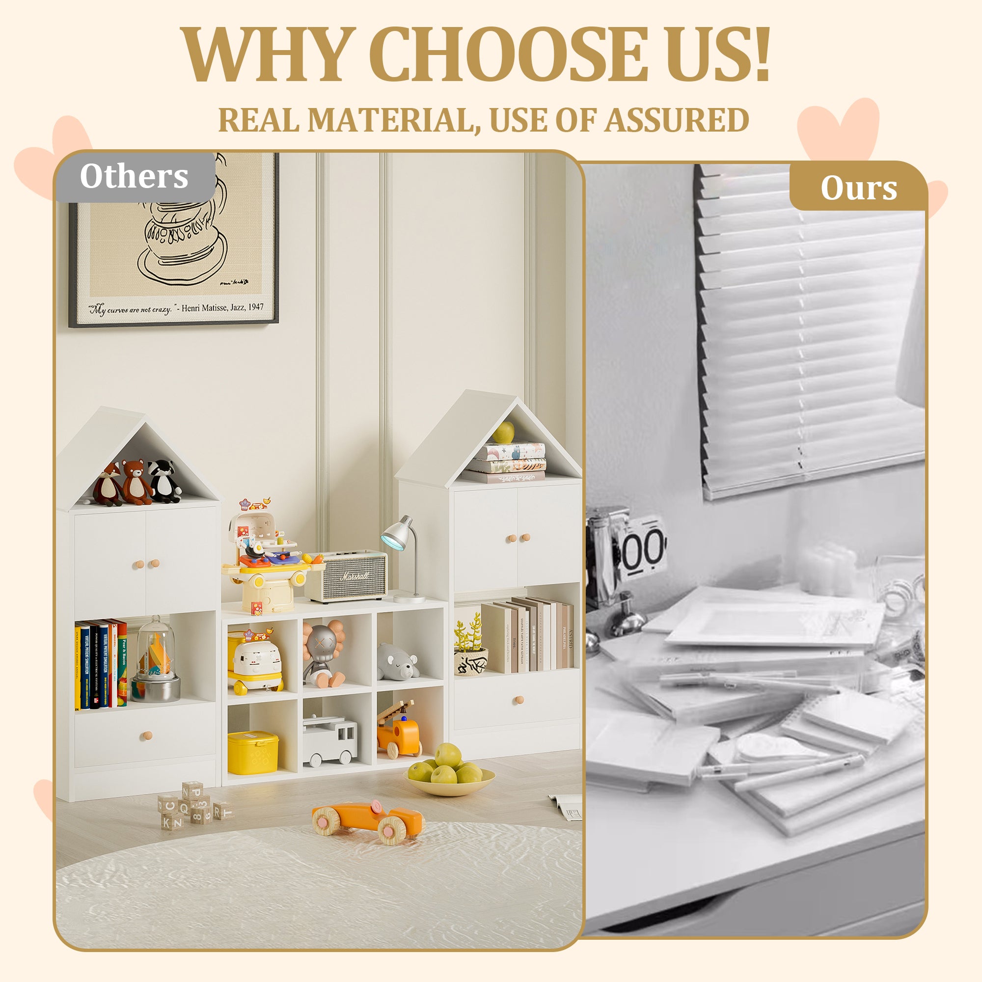 HAOYYE Versatile Bookshelf with House-Shaped Design, Multifunctional Storage Organizer for Books and Toys, Durable and Safe for Playroom or Bedroom, Easy to Assemble