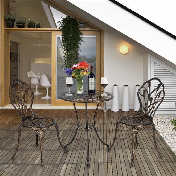 HAOYYE European Style Cast Aluminum Outdoor 3-Piece Tulip Bistro Set, Bronze, Elegant Table and Chairs for Patio, Garden, Porch, or Balcony, Durable and Lightweight, Perfect for Outdoor Dining and Relaxation
