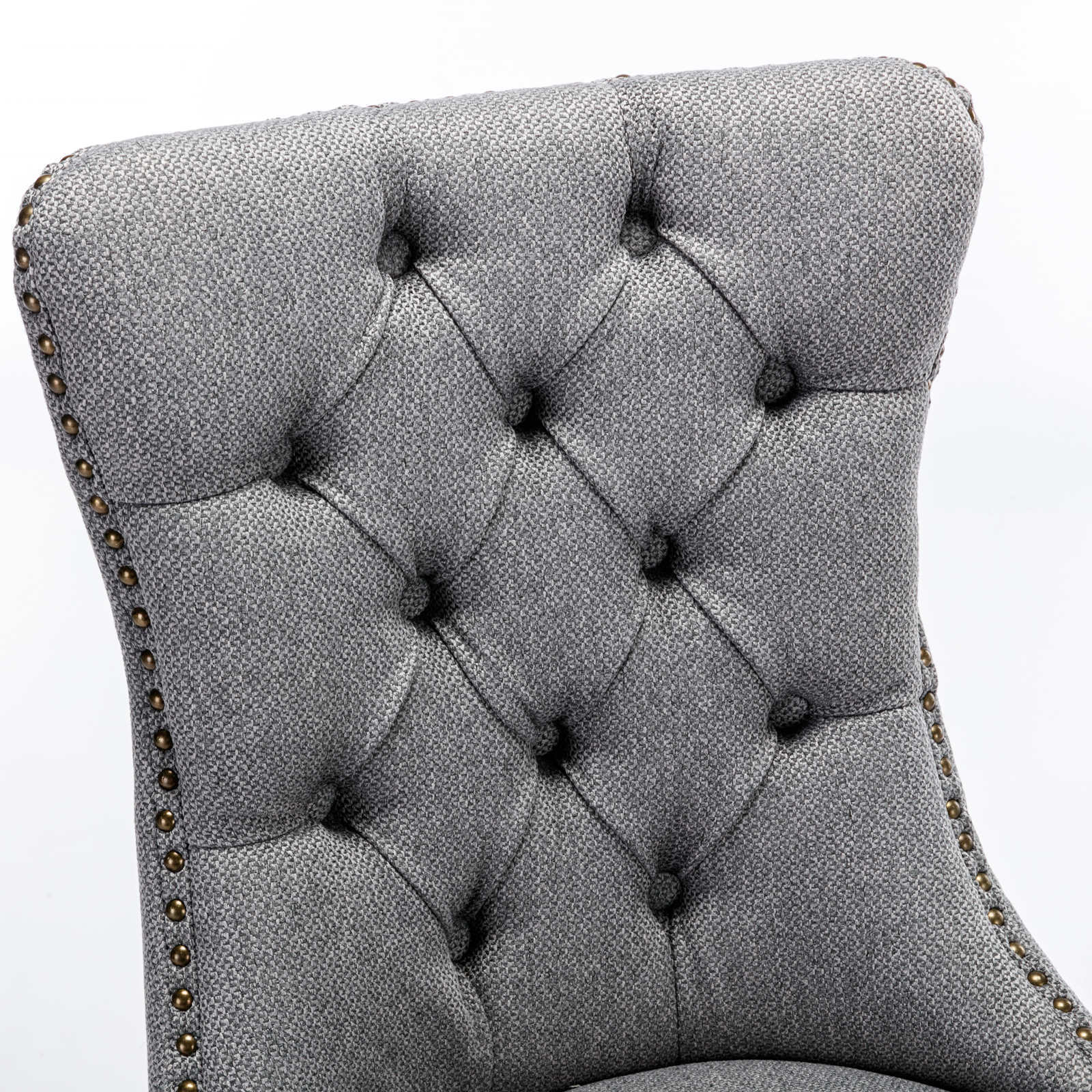 HAOYYE Nikki Collection Modern, High-end Tufted Solid Wood Contemporary Flax Upholstered Linen Dining Chair with Wood Legs Nailhead Trim 2-Pcs Set,Gray, SW6801GY Sturdy Space-Saving Heavy Duty Modern Design