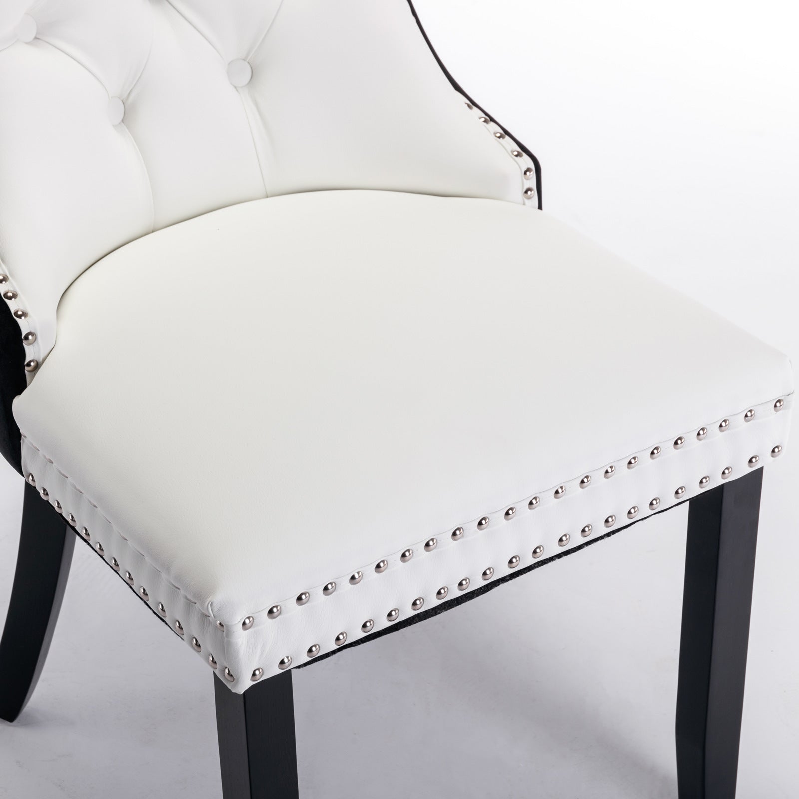 HAOYYE Nikki Collection Modern,High-end Tufted Solid Wood Contemporary PU and Velvet Upholstered Dining Chair with Wood Legs Nailhead Trim 2 Pcs Set,White+Black, SW2101WB Sturdy Space-Saving