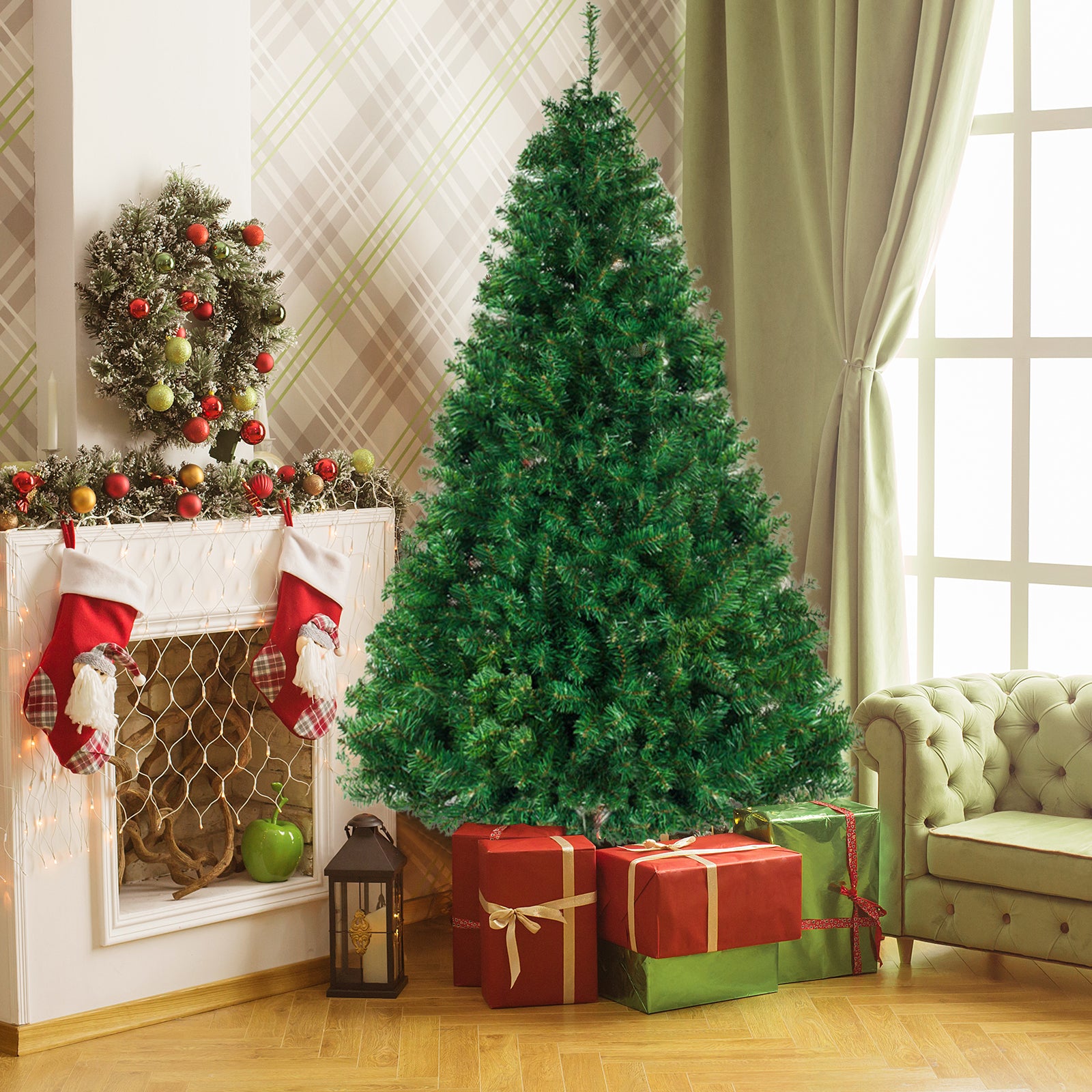 HAOYYE Green 6ft Artificial Christmas Tree with 1050 Branches, Realistic PVC Needles, Sturdy Metal Base with 3 Screws for Stability, Easy Assembly Holiday Decoration for Home, Office, and Event Celebrations