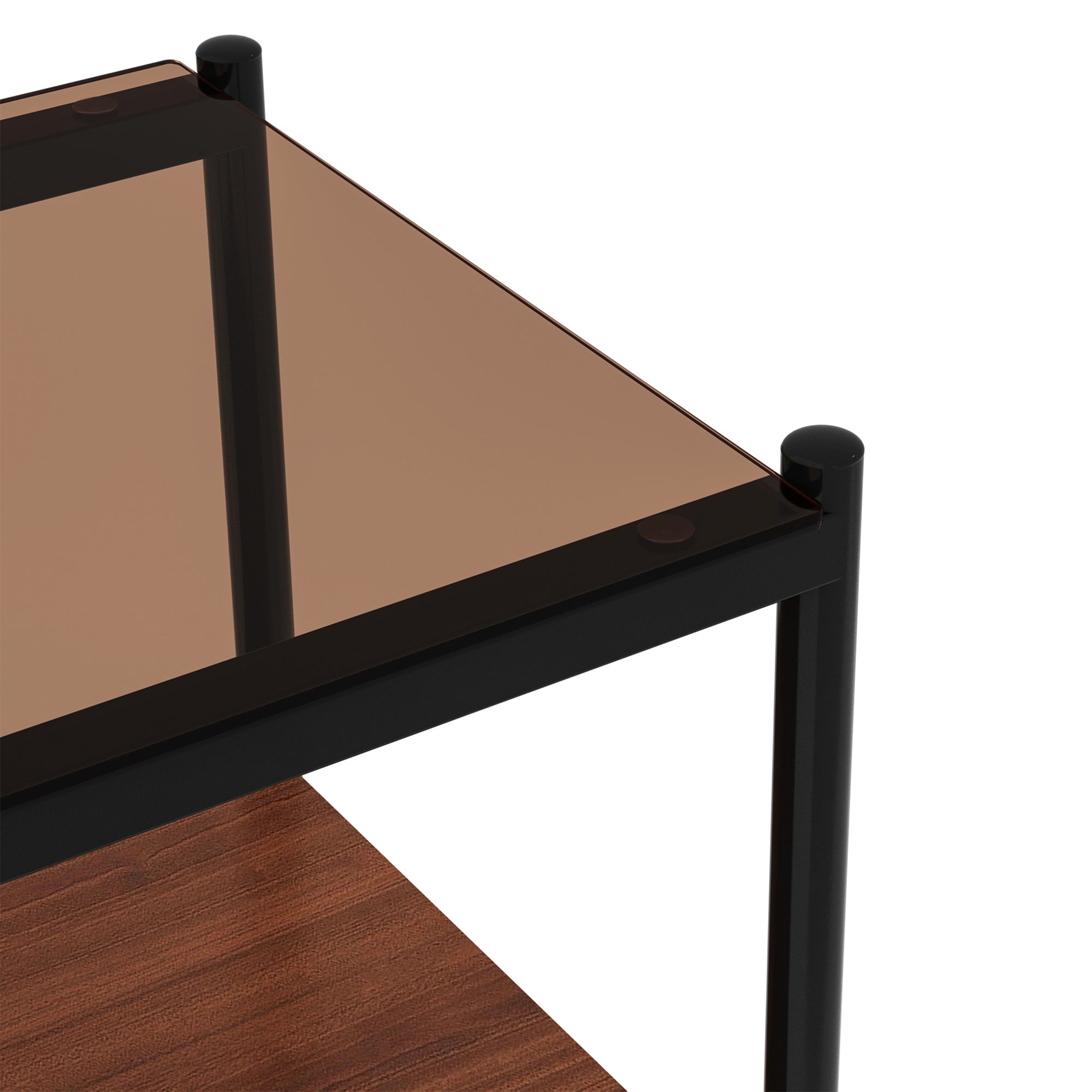 HAOYYE Modern Rectangle End Table Set of 2, Tempered Glass Tabletop With MDF Layer, Sturdy Space-Saving Heavy Duty Side Table For Living Room, Brown Finish, Easy Assembly