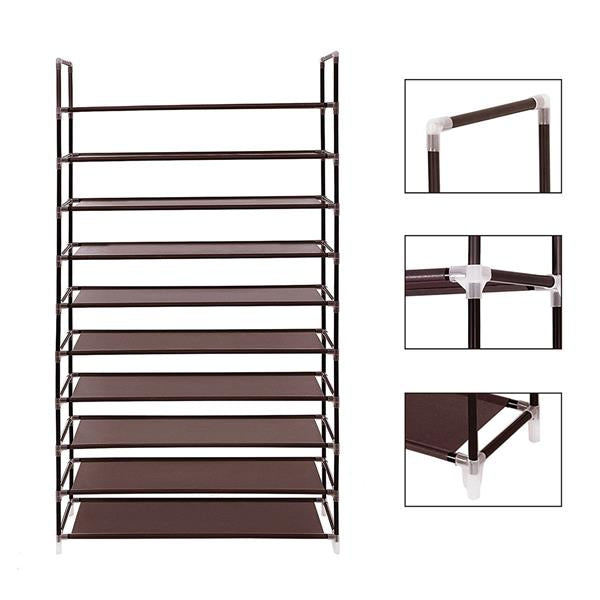 HAOYYE 10-Tier Non-Woven Fabric Shoe Rack, Simple Assembly, Durable and Space-Saving Organizer, Stylish Home Storage Solution