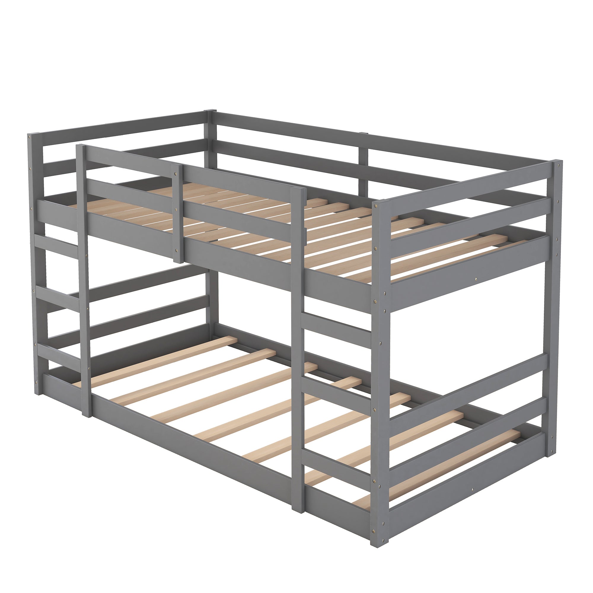 HAOYYE Twin Over Twin Bunk Bed with Ladder, Gray（OLD SKU：WF282787AAE） Sturdy Space-Saving Heavy Duty Modern Design Adults Dorm Room Easy Assembly Bedroom Furniture