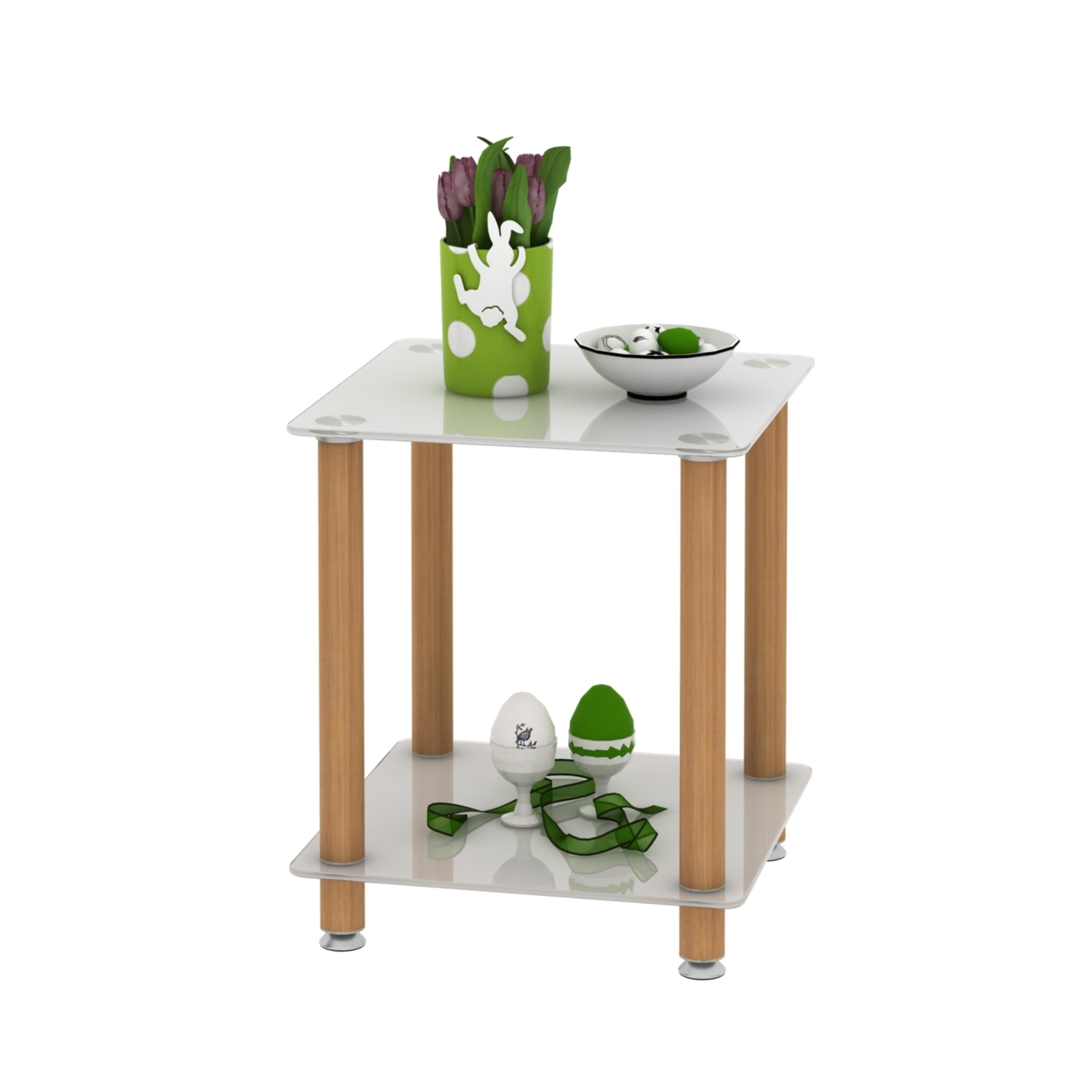 HAOYYE One Piece White And Oak Side Table with Two Tier Storage Shelf for Adults Dorm Room and Living Spaces Perfect as Nightstand, End Table or Sofa Table Featuring Heavy Duty Construction, Space Saving Functionality and Easy Assembly