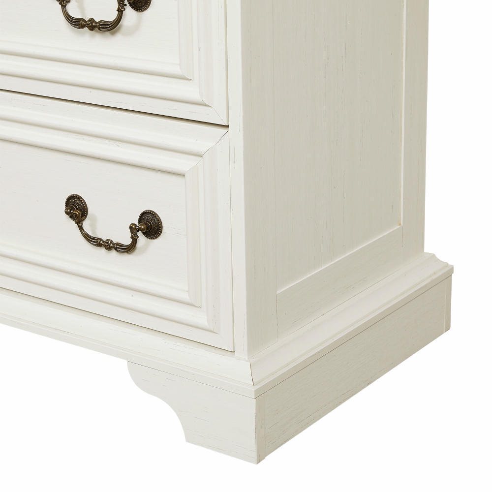 HAOYYE Farmhouse 7-Drawer Dresser With Rustic Natural Texture, Vintage Design Storage Chest, Organizer For Bedroom, Living Room, Hallway, Antique White Sturdy Space-Saving Furniture