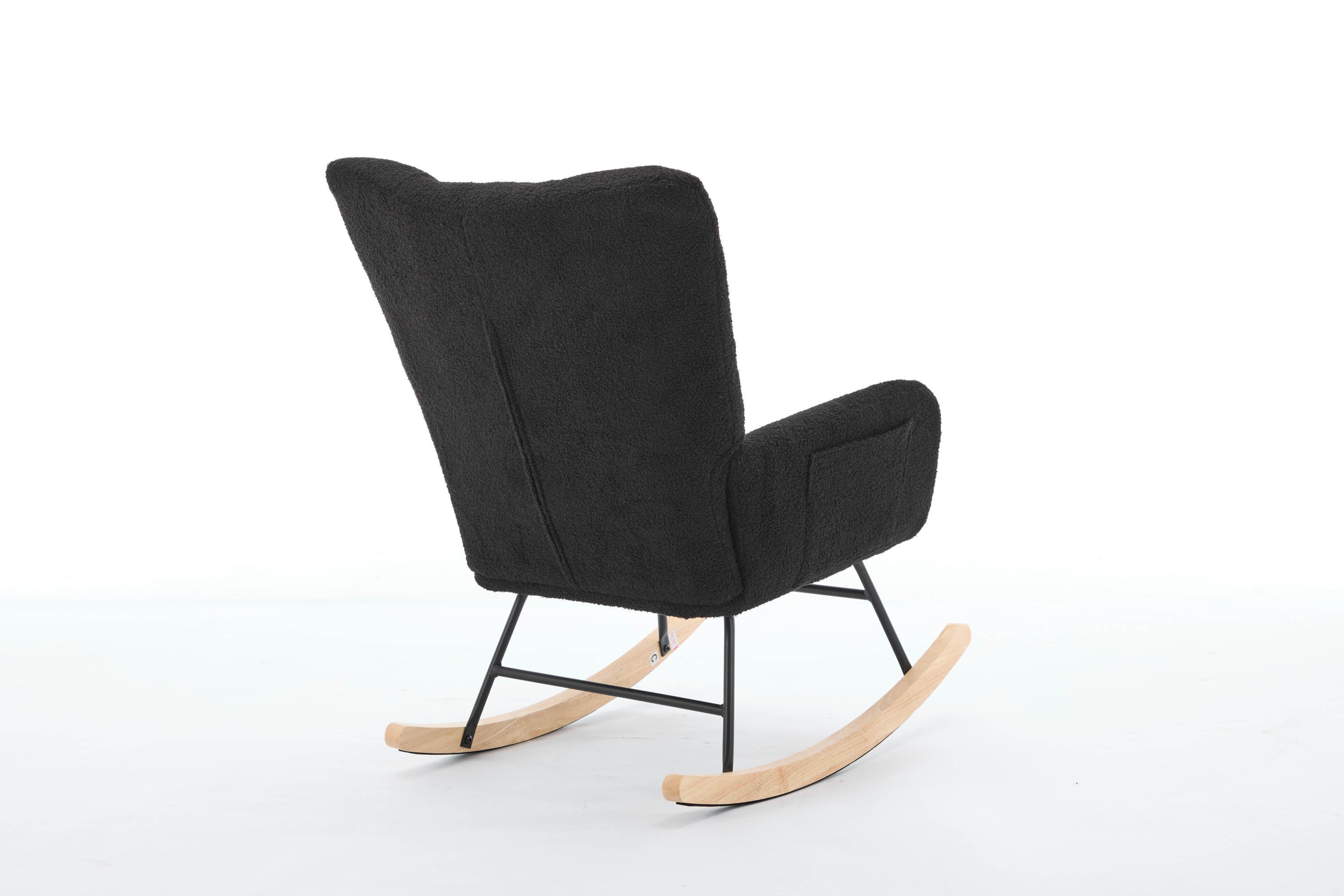 Haoyye Black Modern Nursery Rocking Chair with High Backrest, Soft Teddy Upholstered Glider Accent Armchair with Solid Wood Legs, Gentle Rocker for Bedroom, Living Room, or Nursery, Sturdy and Space-Saving Design for Adults