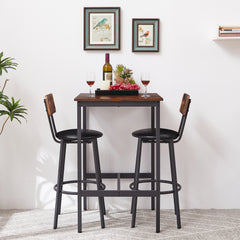 HAOYYE Bar Table Set with 2 Bar stools PU Soft seat with backrest, Rustic Brown, 23.62'' W x 23.62'' D x 35.43'' H Sturdy Space-Saving Heavy Duty Modern Design Adults Dorm Room Easy Assembly