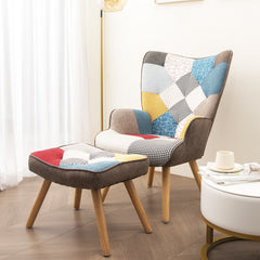 HAOYYE Accent Chair with Ottoman, Living Room Chair and Ottoman Set, Comfy Side Armchair for Bedroom, Creative Splicing Cloth Surface Sturdy Space-Saving Heavy Duty Modern Design Easy Assembly Durable