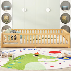 HAOYYE Queen Size Bed Floor Bed with Safety Guardrails and Door for , Natural(Expect Arrival Date 2024.7.26), Old SKU W158090701 Sturdy Space-Saving Heavy Duty Modern Design Adults Dorm Room
