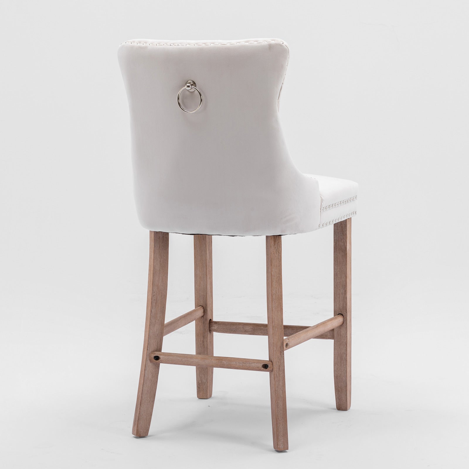 HAOYYE Contemporary Velvet Upholstered Barstools with Button Tufted Decoration and Wooden Legs, and Chrome Nailhead Trim, Leisure Style Bar Chairs,Bar stools, Set of 2 (Beige),SW2002BG Sturdy Space-Saving