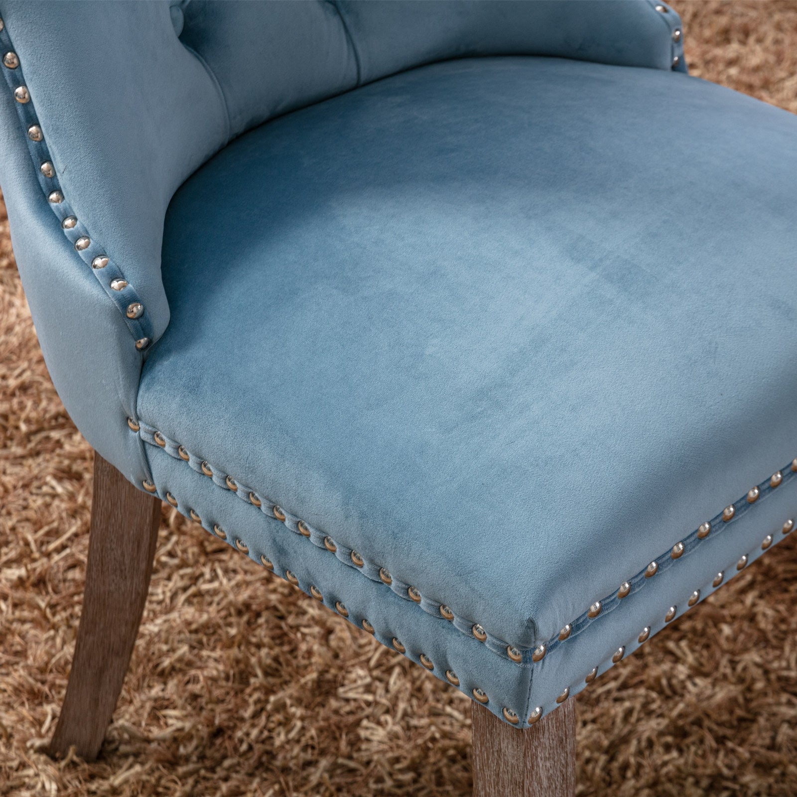 HAOYYE High-end Tufted Solid Wood Contemporary Velvet Upholstered Dining Chair with Wood Legs Nailhead Trim 2-Pcs Set,Light Blue, SW2001LB Sturdy Space-Saving Heavy Duty Durable