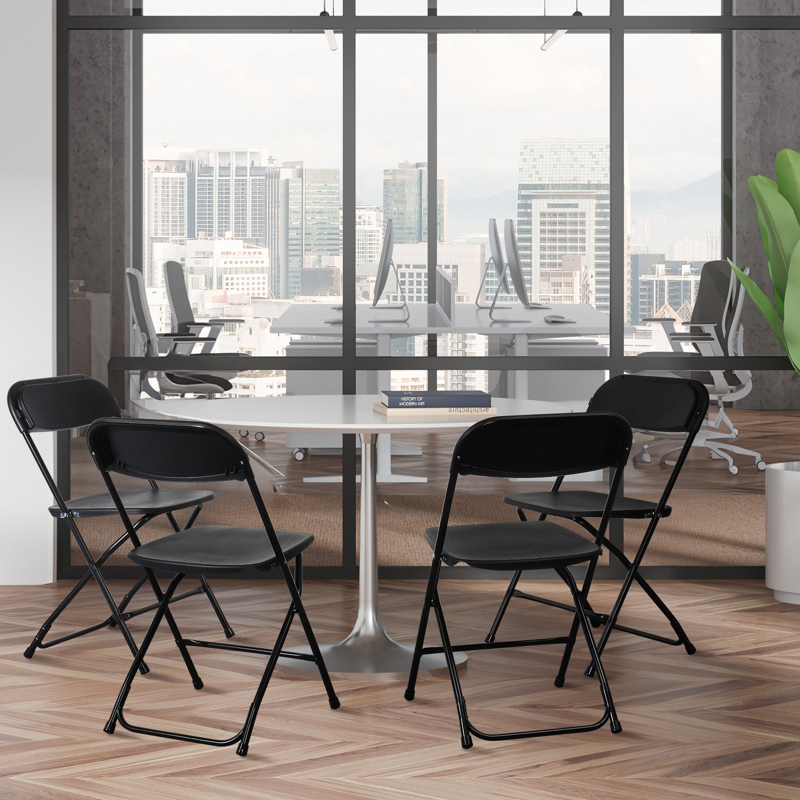HAOYYE 10pcs Plastic Folding Chairs Black – Heavy Duty Durable Garden Chairs with Metal Frame, Portable and Lightweight for Indoor Outdoor Events, Parties, Office, Church, Picnic Seating