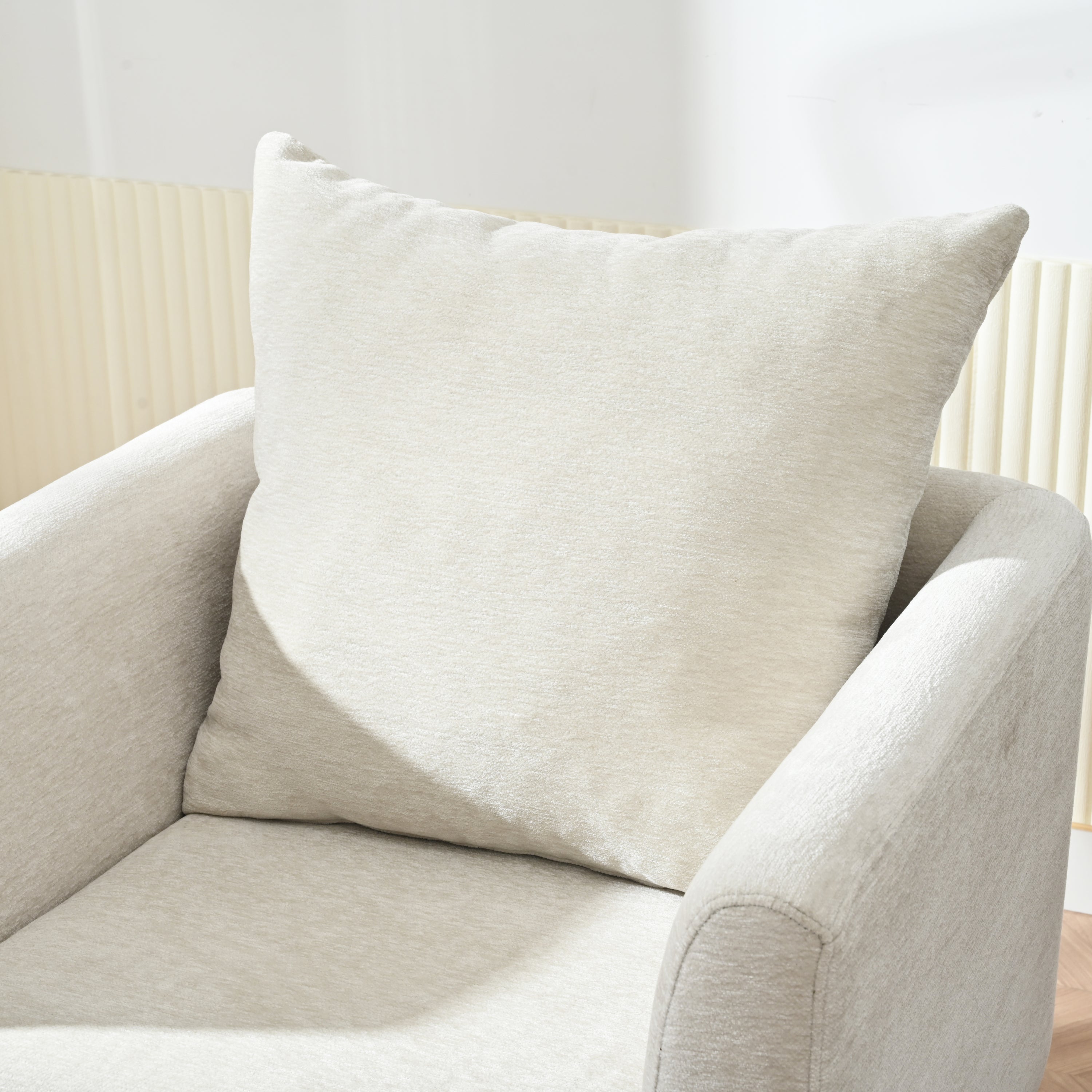 HAOYYE Barrel Chair, Chenille Accent Chair, Fabric Armchair Club Chair,Upholstered Arm Chair with Solid Wood Legs,Waist Pillow,Padded Single Chair for Living Room/Bedroom/Study/Waiting Room,Beige Sturdy
