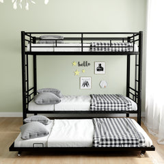 HAOYYE Heavy-duty Sturdy Meta Twin over Twin Bunk Bed/l/ Noise Reduced/ Safety Guardrail/No Box Spring Needed,Black Space-Saving Heavy Duty Modern Design Adults Dorm Room Easy Assembly Bedroom Furniture
