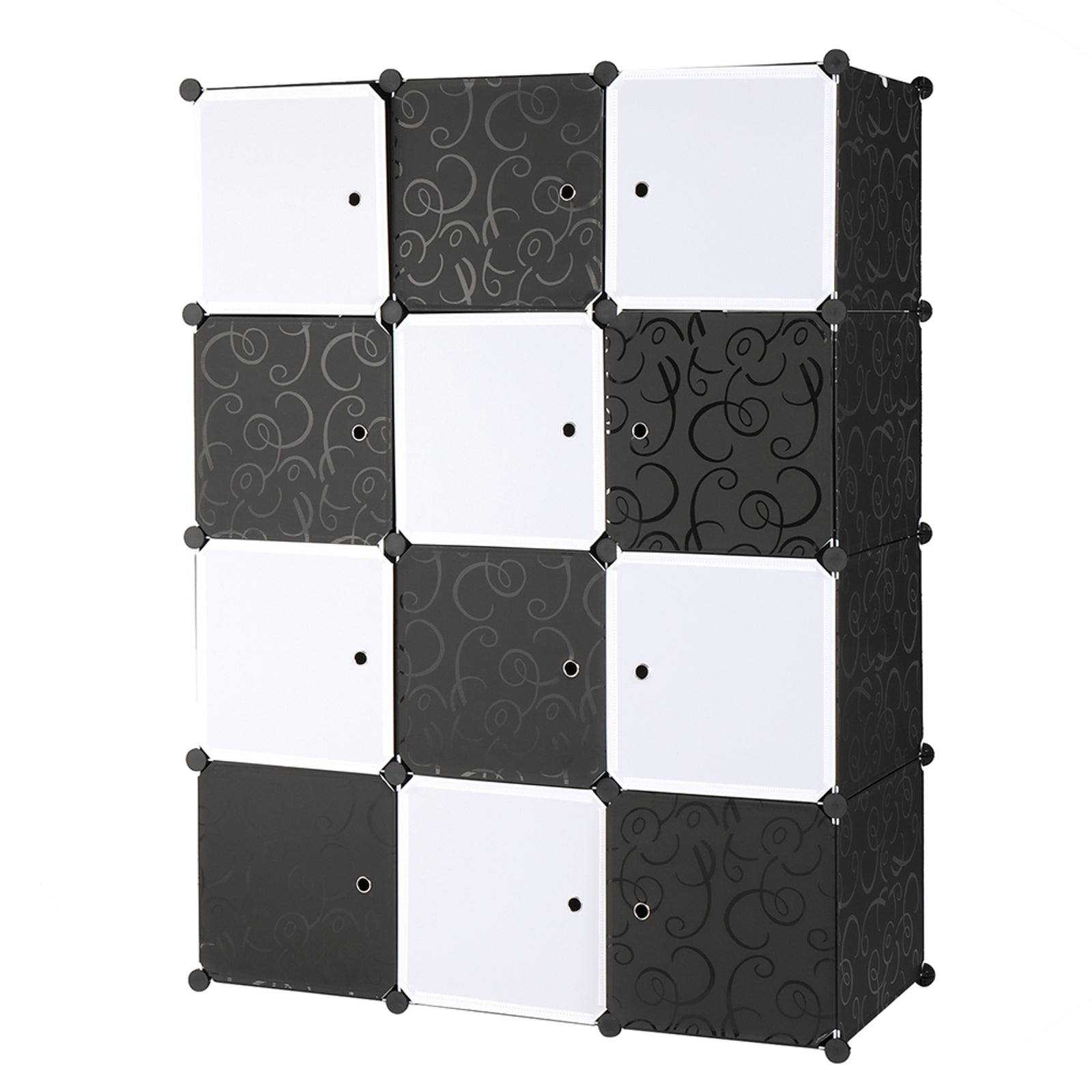 DE Direct HAOYYE 12 Cube Organizer Stackable Plastic Storage Shelves Modular Closet Cabinet with Hanging Rod Multifunctional Stackable Design for Bedroom Entryway Living Room Black and White