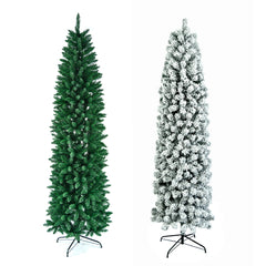 HAOYYE White PVC Christmas Tree Pointed Design 7.5ft Automatic Tree Structure Full Blown Pine Branches Sturdy Metal Base Easy Setup Holiday Home Office Decoration