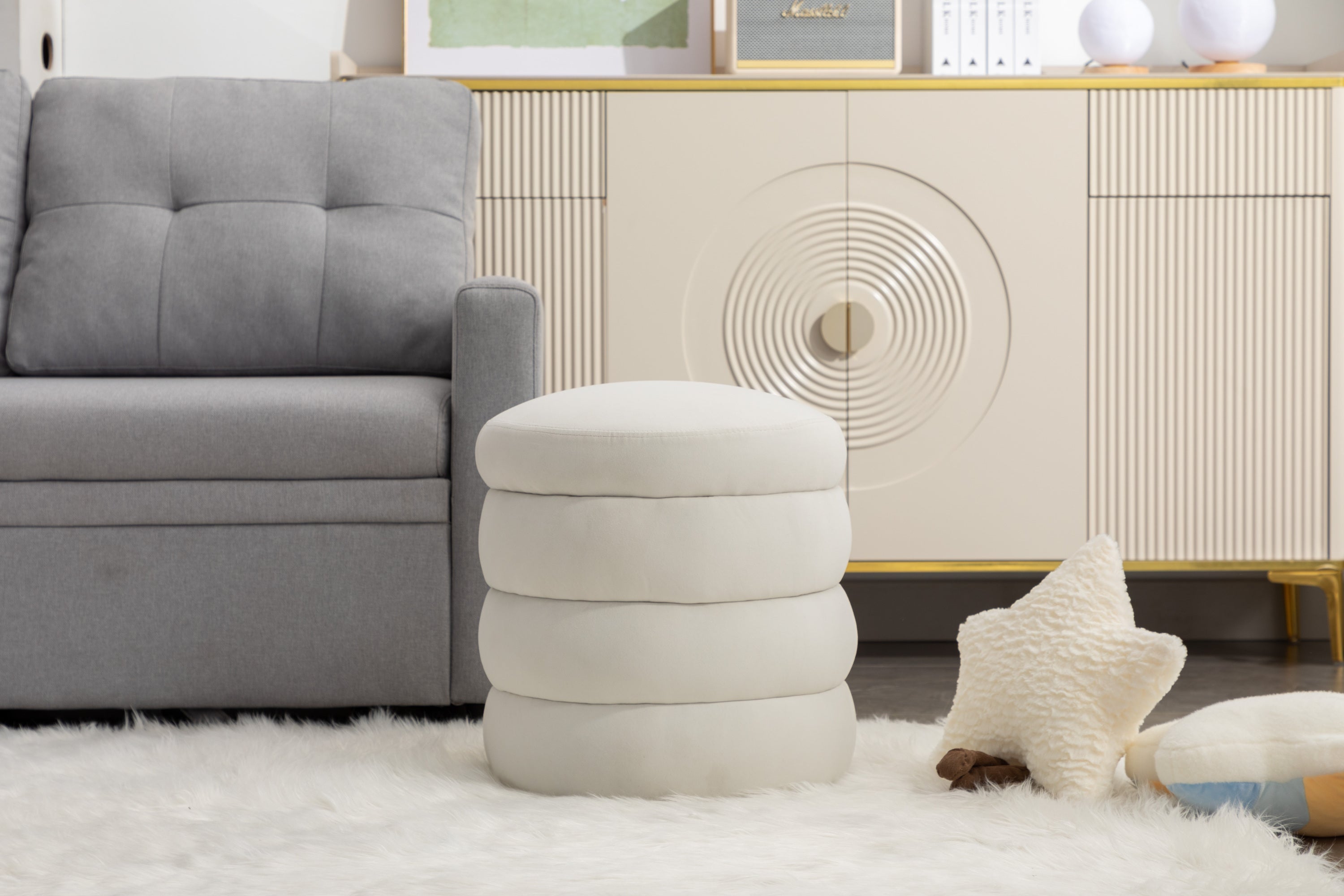 Haoyye Velvet Round Ottoman Footrest Stool, Soft Foam Padded Upholstered Footstool with Wooden Frame, Modern Space-Saving Accent Ottoman for Living Room, Bedroom, or Entryway, No Assembly Needed, Comfortable and Versatile Home Furniture