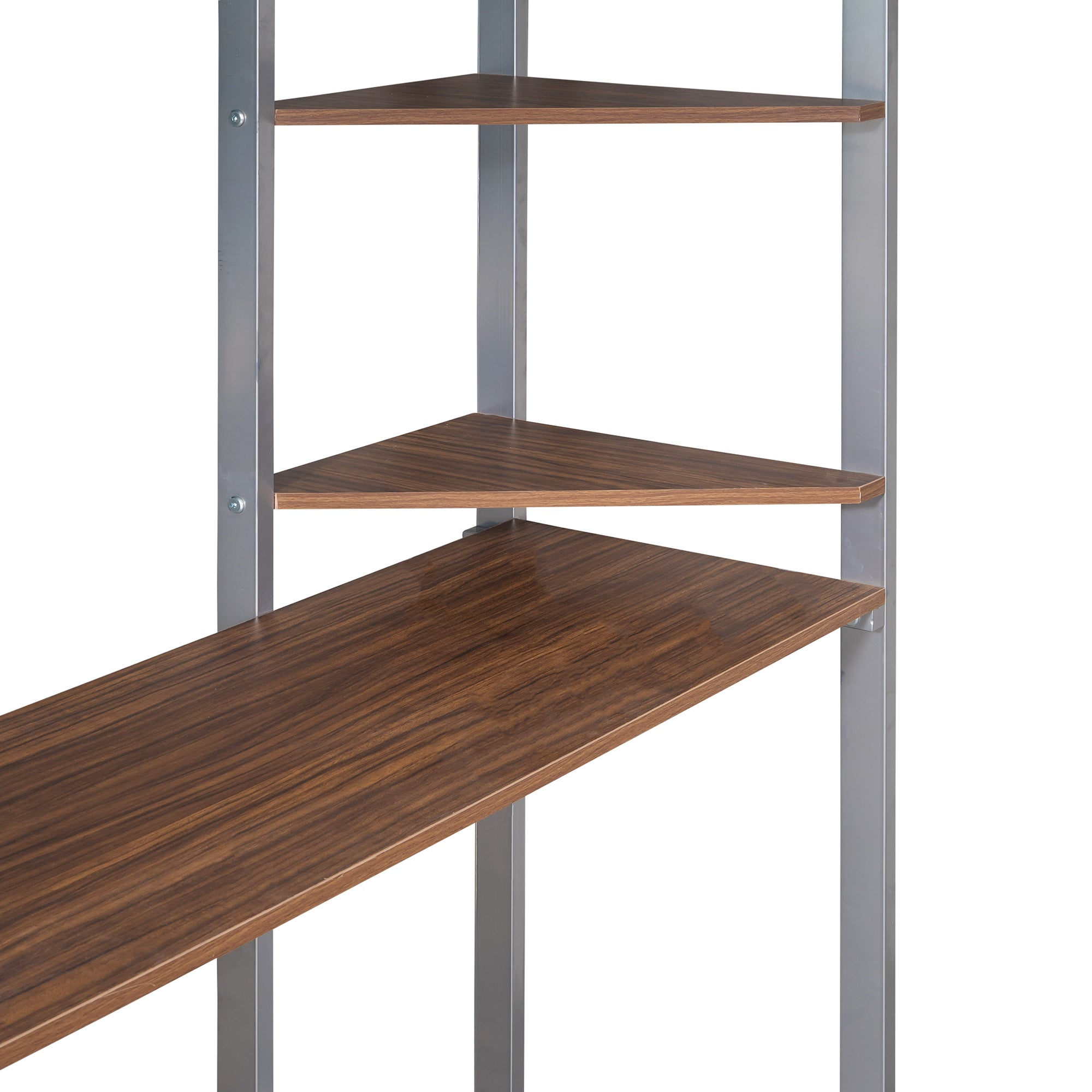 HAOYYE Full Size Metal Loft Bed with 2 Built-in Shelves & Desk, Silver – Space-Saving Design with Sturdy Metal Frame, Includes Full-Length Guardrails & Ladder, No Box Spring Needed, Perfect for Small Bedrooms & Dorm Rooms