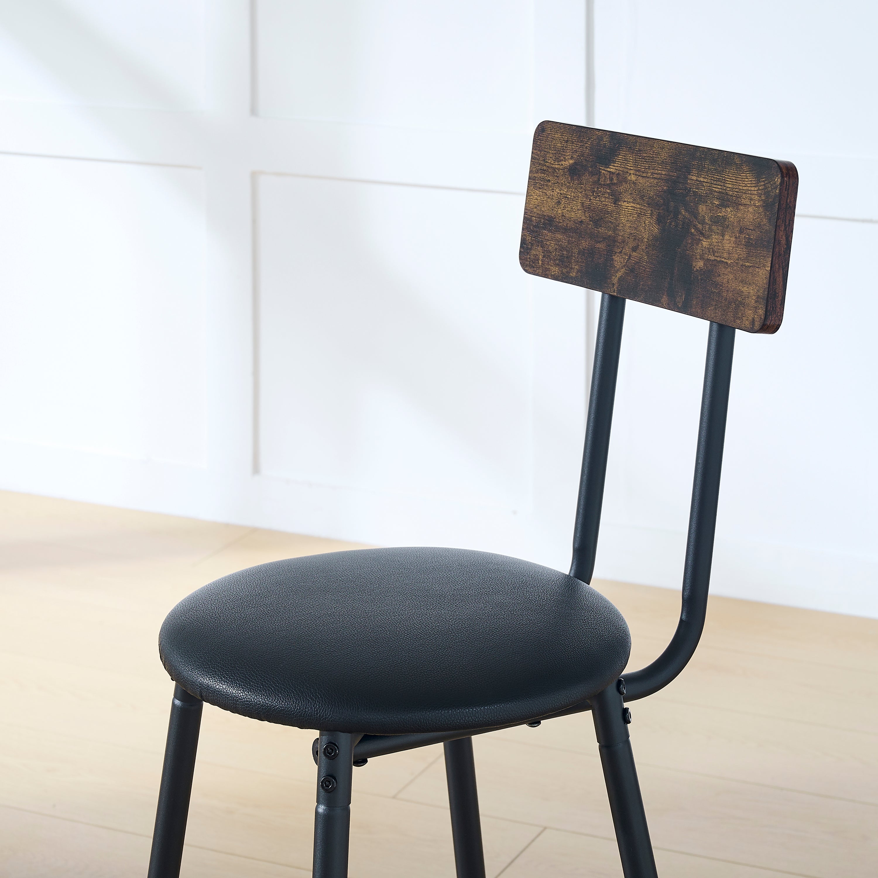HAOYYE Round bar table and stool set with shelf, upholstered stool with backrest, Rustic Brown, 24.17"W x 24.17"D x 36.02"H Sturdy Space-Saving Heavy Duty Modern Design Adults Dorm Room Easy Assembly