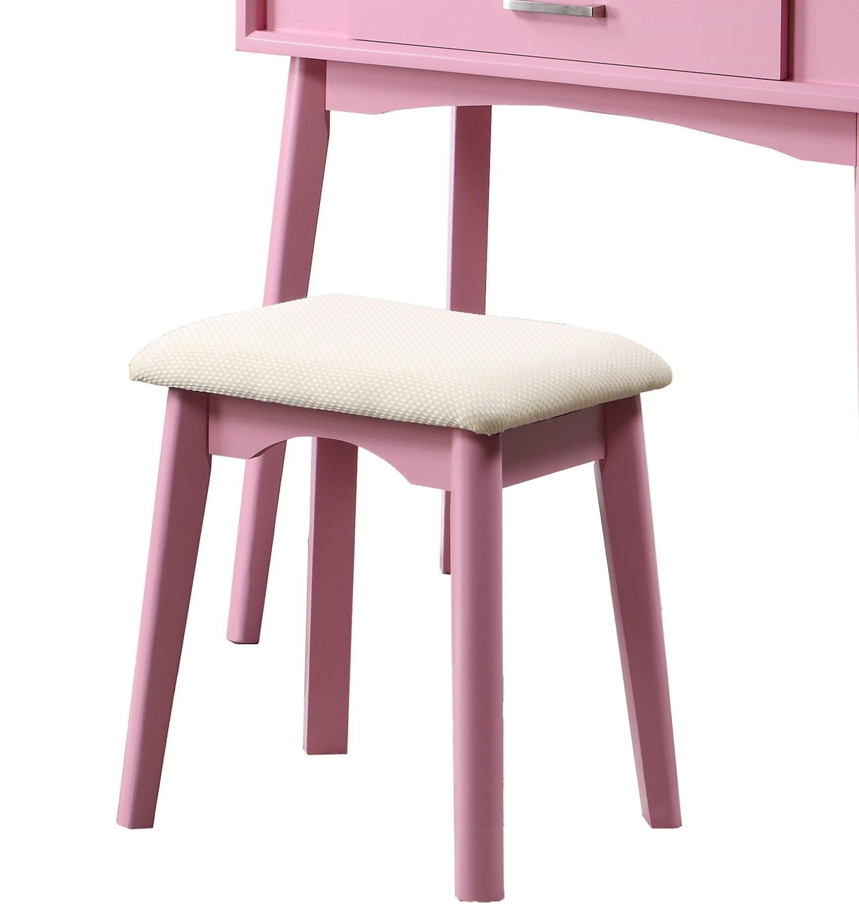 HAOYYE Maly Contemporary Wood Vanity and Stool Set, Pink Makeup Vanity Table with Storage Drawers, Elegant Dressing Table with Round Mirror and Cushioned Stool, Stylish and Compact Vanity Desk for Bedroom, Apartment, or Makeup Room