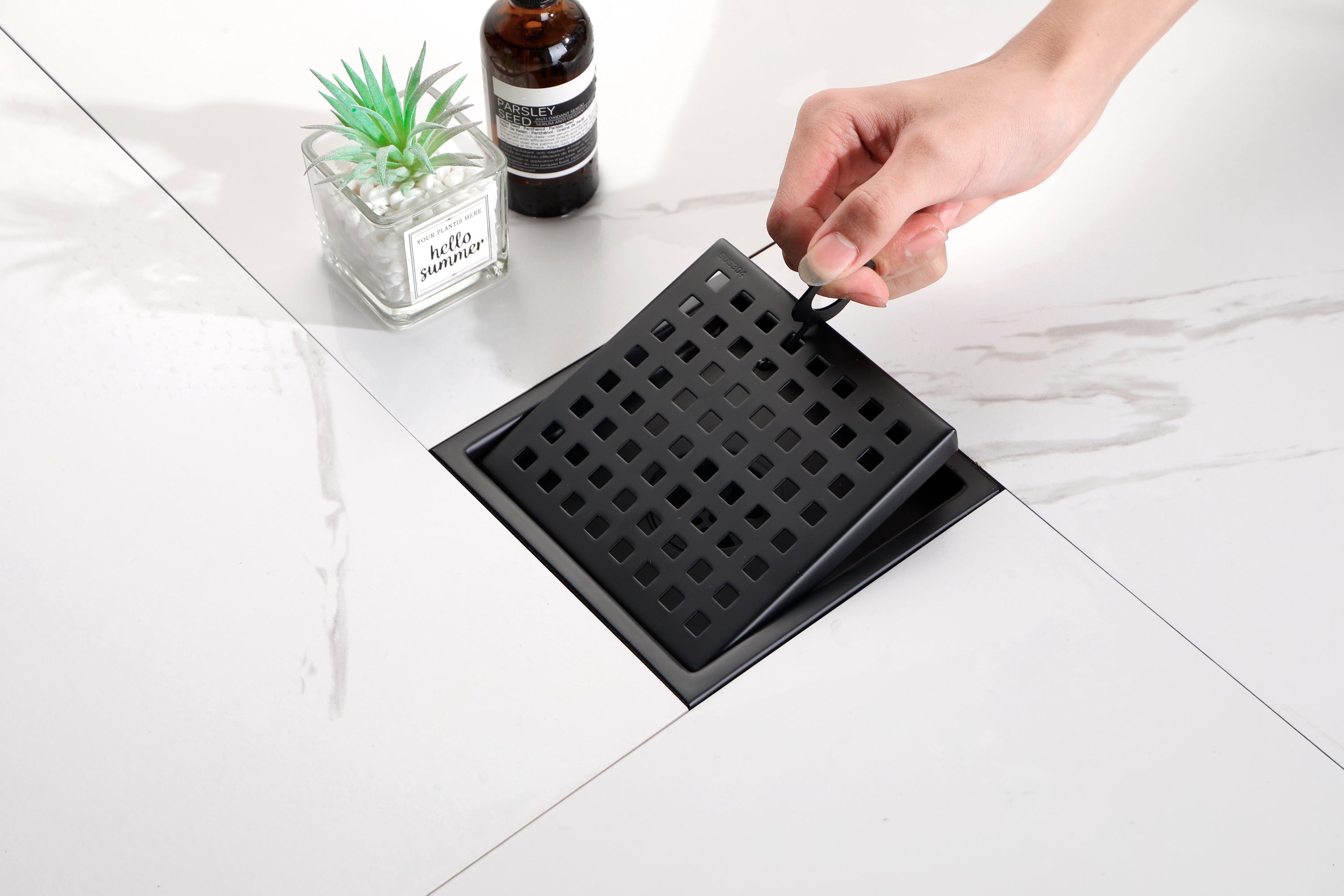 HAOYYE 6 Inch Square Shower Floor Drain Sturdy Space-Saving Heavy Duty Modern Design Adults Dorm Room Easy Assembly Bedroom Furniture