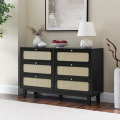 HAOYYE Wooden Antique Dresser with Drawers, Six-Drawer Storage Cabinet for Bedroom, Living Room, Corridor, Sturdy Space-Saving Heavy Duty Modern Design