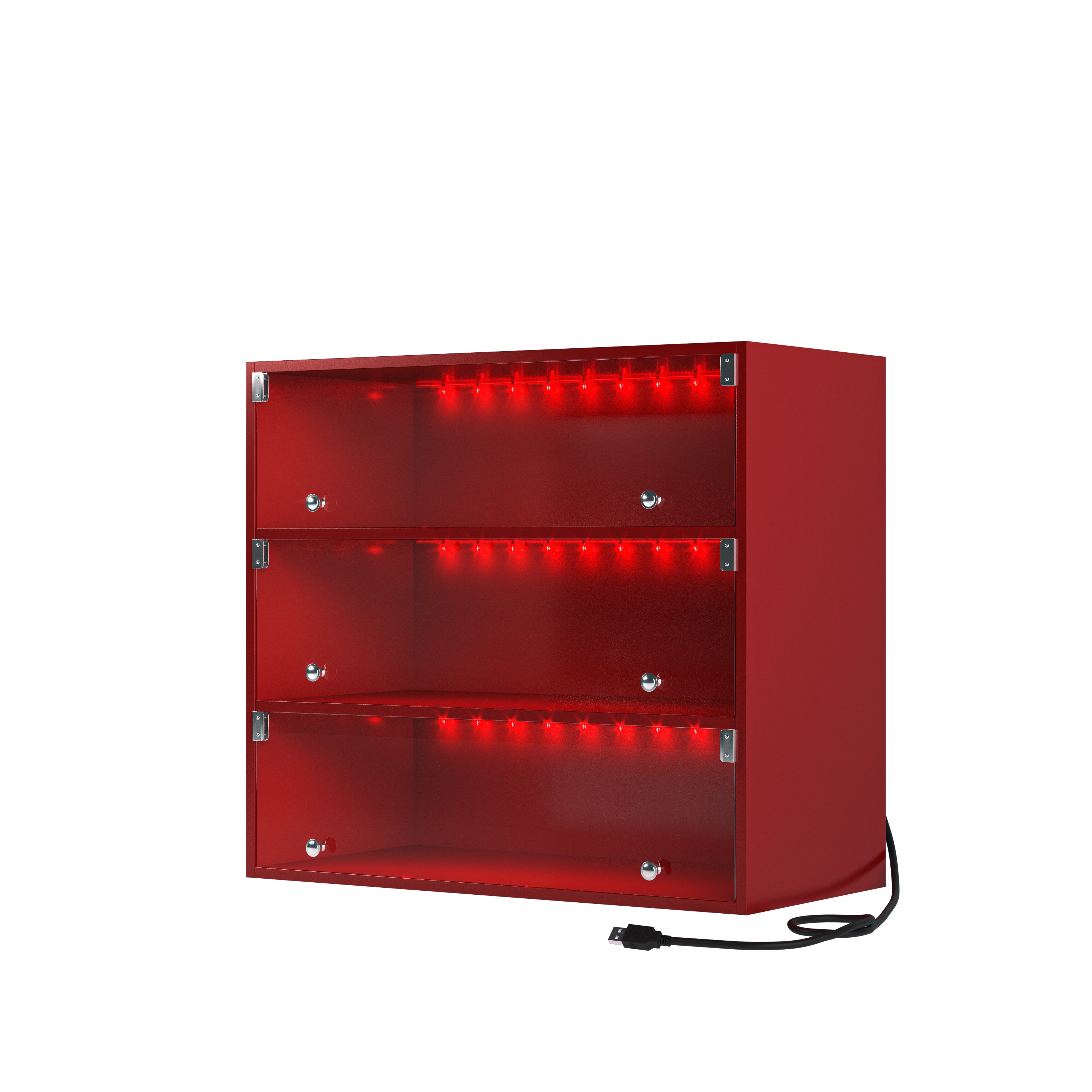 HAOYYE Red LED Light Shoe Box, 3 Layers with Glass Doors, Sturdy Space-Saving Heavy Duty Design for Sneaker Storage, Modern Design for Dorm Rooms, Bedrooms, and Closets, Easy Assembly