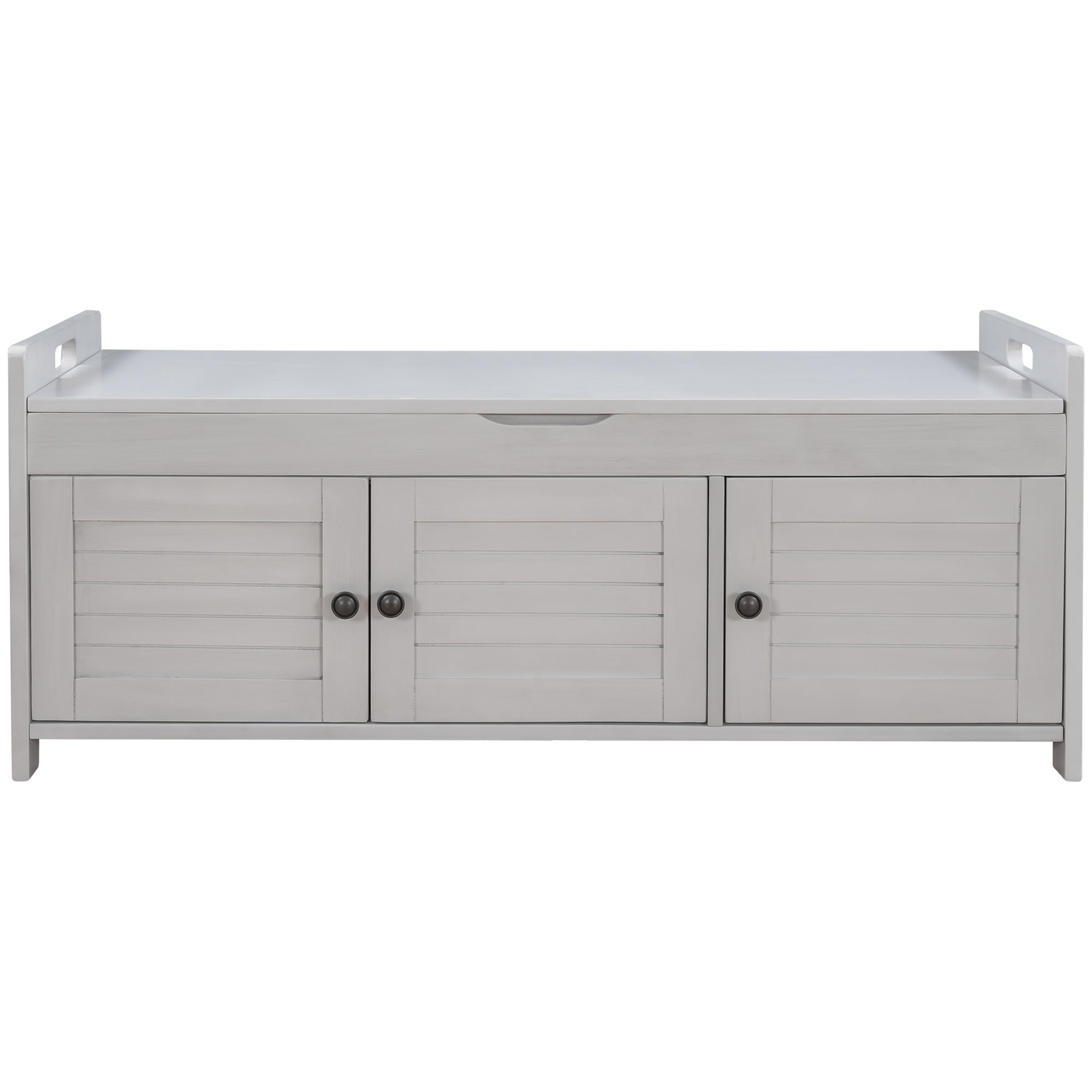 HAOYYE Storage Bench with 3 Shutter-shaped Doors, Shoe Bench with Removable Cushion and Hidden Storage Space (Gray Wash, OLD SKU: WF284226AAE) Sturdy Space-Saving Heavy Duty Modern Design Adults